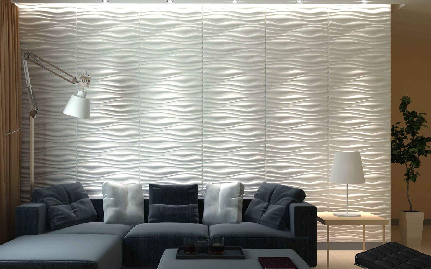 3D Textured White Wave Wall Panel with 10FT Nano Double-Sided Heavy Duty Tape - Modern Home & Office Decoration for Living Room, Bedroom, and Commercial Spaces