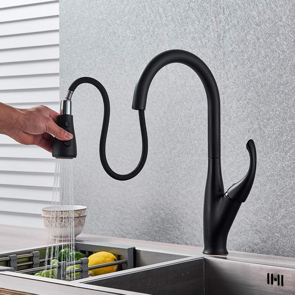 Matte Black Pull Out Kitchen Faucet with Single Handle - Hot & Cold Water Mixer Tap with 360° Rotation - Perfect for Modern Kitchens and Easy Dishwashing