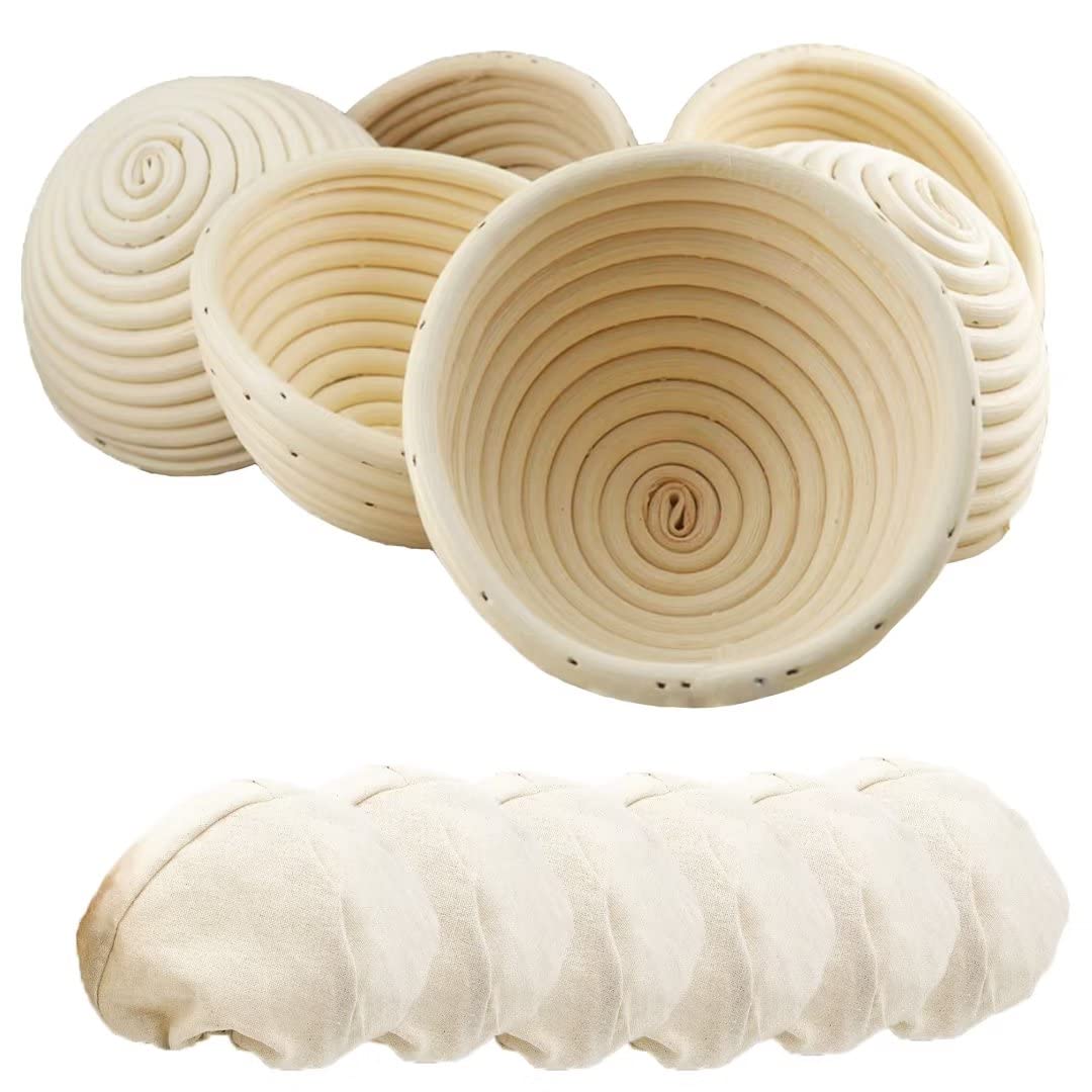 5 Inch Round Banneton Proofing Basket with Removable Liner - 6 Pack for Sourdough, Artisan Bread Baking | Perfect for Home Bakers & Professional Kitchens | Ideal for Bread Shaping, Dough Rising & Fermentation