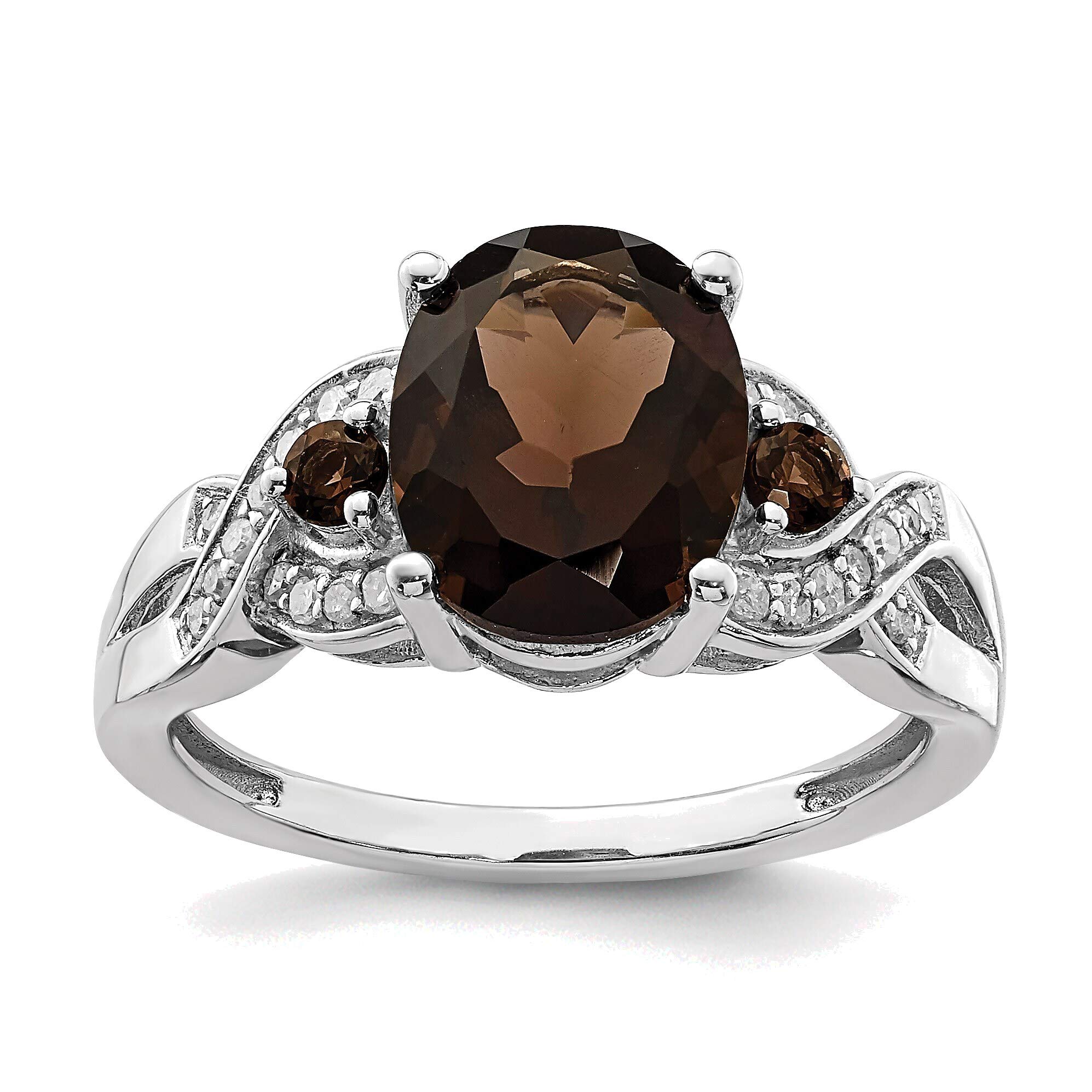 Bonyak Sterling Silver Rhodium Plated Diamond & Smoky Quartz Ring - Size 6 - Elegant Wedding, Engagement & Everyday Jewelry for Women