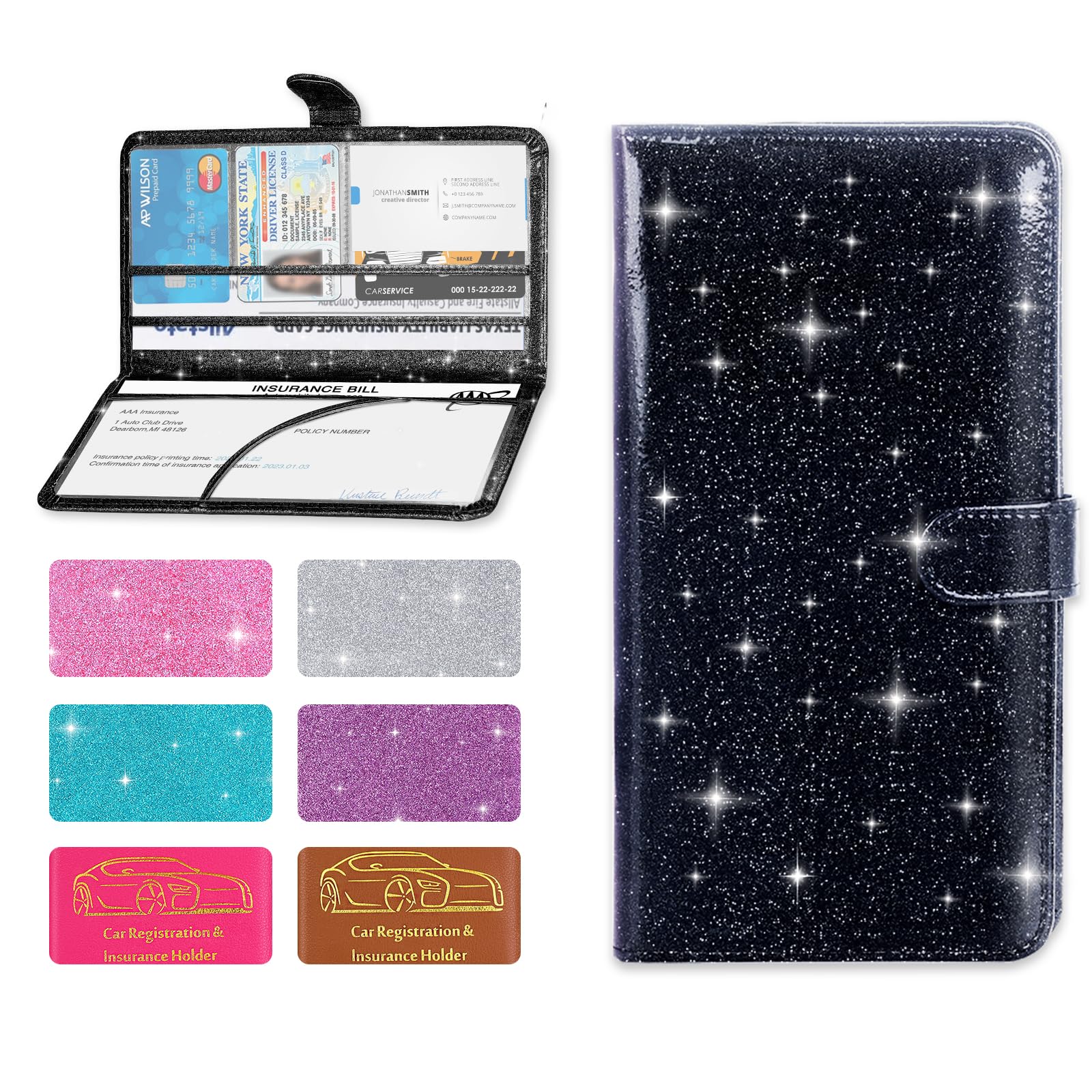 Car Registration and Insurance Card Holder - Vehicle Document Organizer for License, Insurance Cards & Paperwork - Perfect for Glove Box, Dashboard or Center Console Storage - Car Accessories Must-Have
