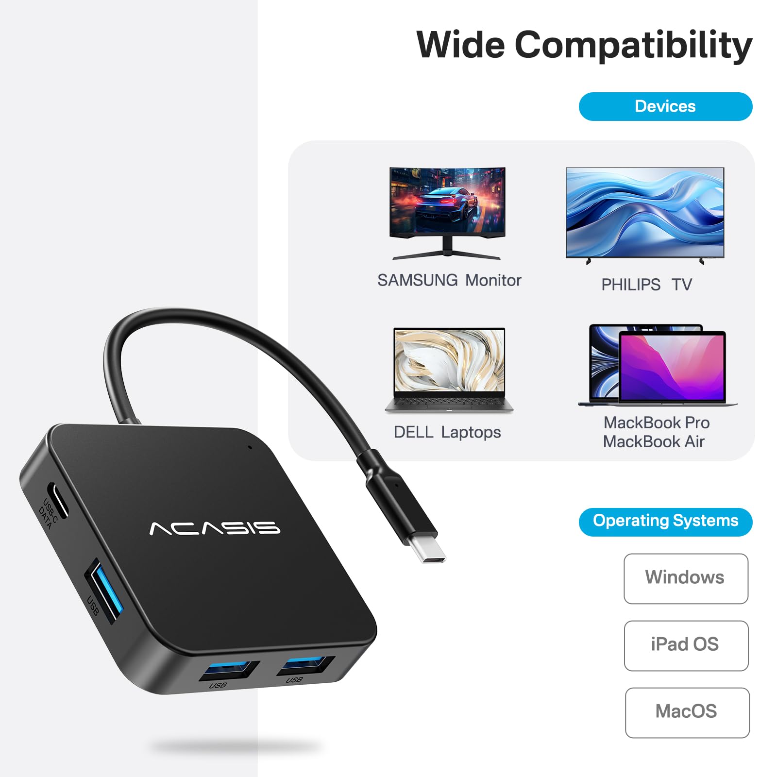 10Gbps USB C Hub with 4K 60Hz HDMI, 100W PD Charging - 4-Port USB 3.1 Adapter (3x USB-A + 1x USB-C) for MacBook Pro/Air, Dell XPS, Lenovo, Microsoft Surface, iPad Pro - Perfect for Home Office, Remote Work & Travel (Space Gray)