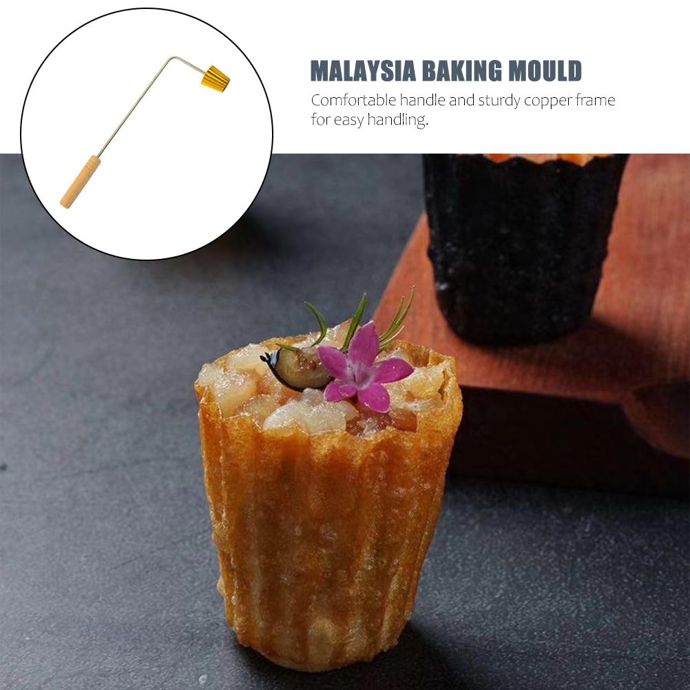 Cabilock Small Gold Cup Mold - Waffle Maker & Rosette Cookie Cutter for DIY Baking - Large Mexican Buñuelo Pastry Maker - Copper Pancake Mold for Swedish Bahulu - Perfect for Home Kitchens & Holiday Treats