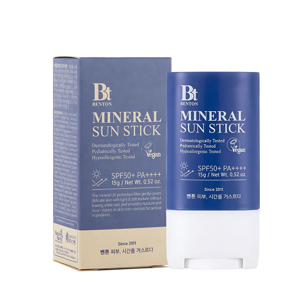 BENTON Mineral Sun Stick SPF50 PA++++ 15g - Natural Zinc Oxide Sunscreen for Face & Body, Water-Resistant, Reef-Safe - Perfect for Outdoor Activities, Beach, Hiking & Daily Sun Protection