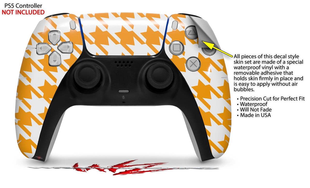 PS5 DualSense Controller Skin Wrap - Houndstooth Orange for Gaming Protection