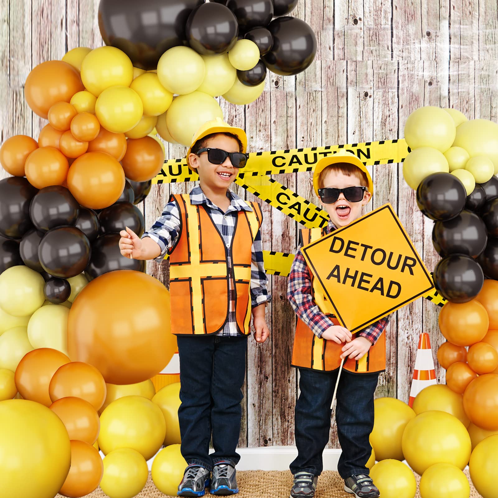 Retro Orange Black Yellow Balloon Garland Kit - Latex Balloon Arch for Birthday, Wedding, Baby Shower, Engagement Party Decorations | Perfect for Construction Theme, Quarantine Celebrations & DIY Home Decor