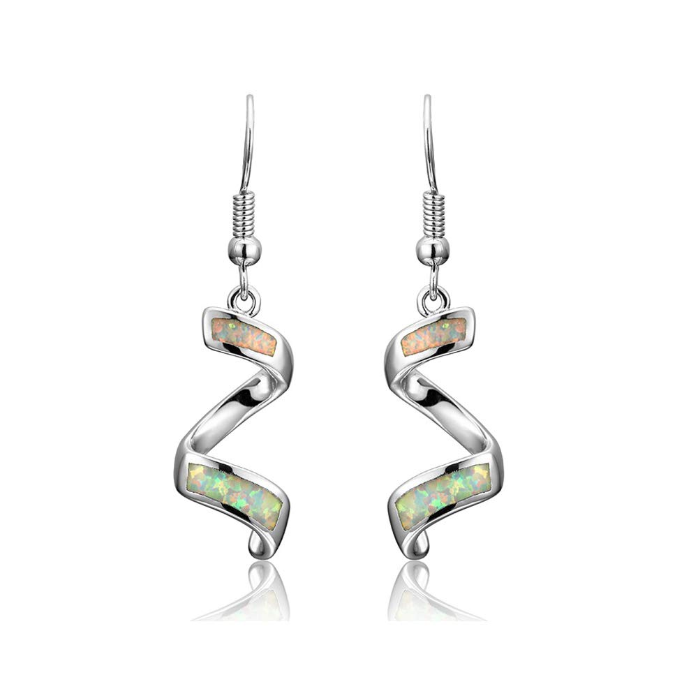 CiNily Sterling Silver Plated Opal Dangle Drop Earrings for Women - Elegant Birthstone Spiral Ribbon Hook Earrings | Perfect for Parties, Weddings & Everyday Wear