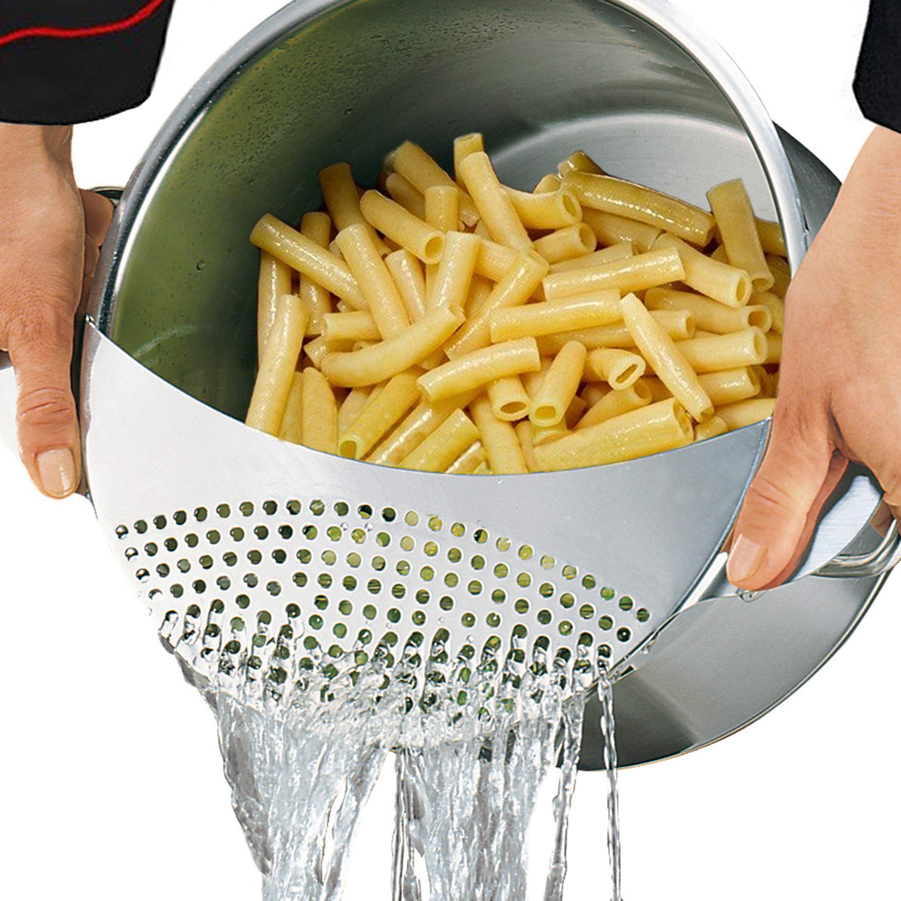 Premium Stainless Steel Pasta Strainer & Colander - 10 Inch Universal Fit for Pots, Perfect for Draining Spaghetti, Vegetables & More - Ideal for Home Kitchens & Professional Cooking