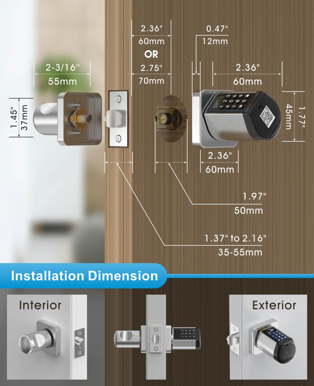 Welock Safer Keyless Entry Smart Door Lock - Bluetooth Enabled with Keypad, APP Control, IC Card & Mechanical Key - Easy Installation for Homes, Apartments, Offices & Garages (Silver) | Secure Access for Smart Homes & Rental Properties
