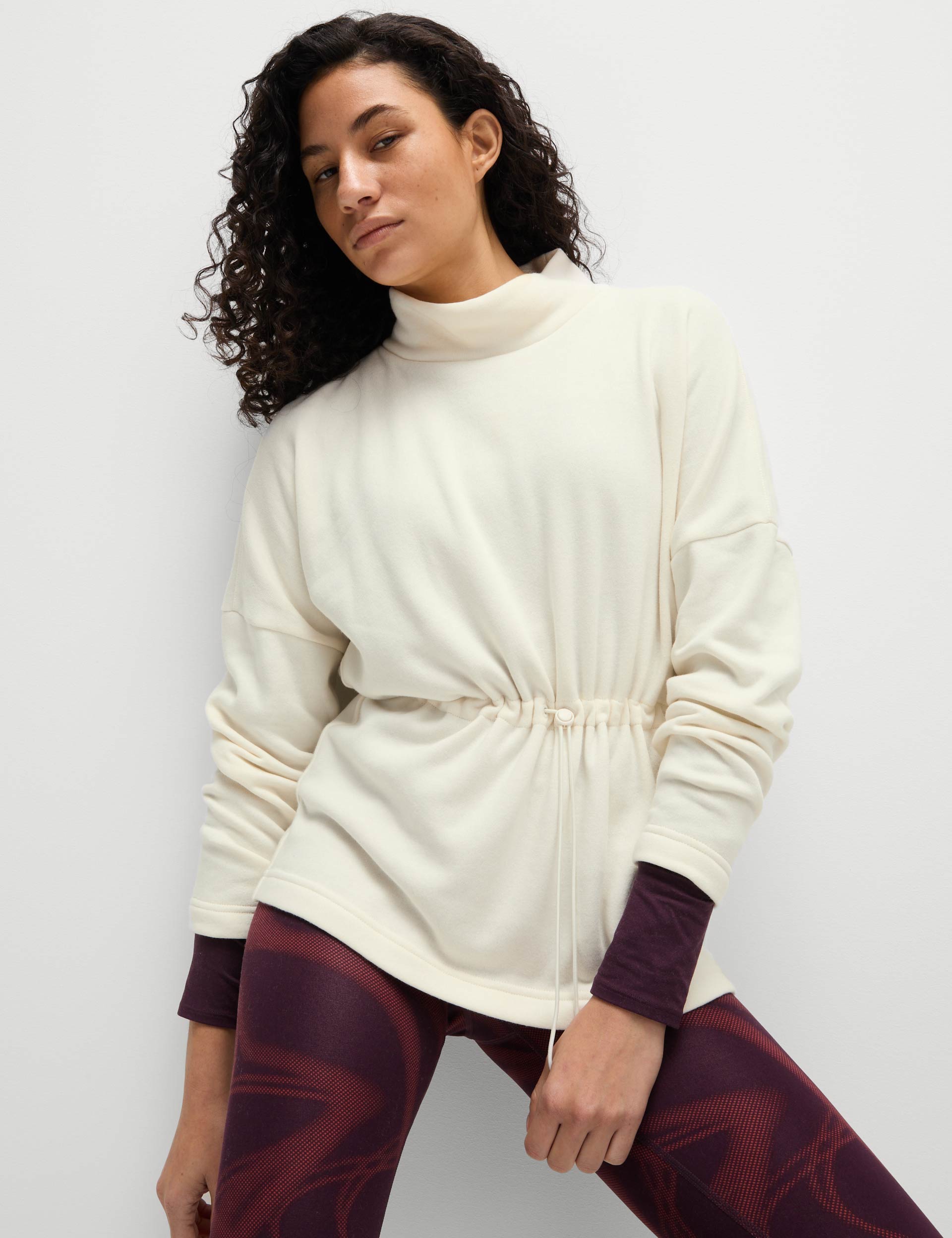 Soft Cotton Rich Brushed Funnel Neck Sweatshirt for Women - Cozy Ivory Pullover for Fall & Winter - Perfect for Casual Outfits, Layering & Lounge Wear