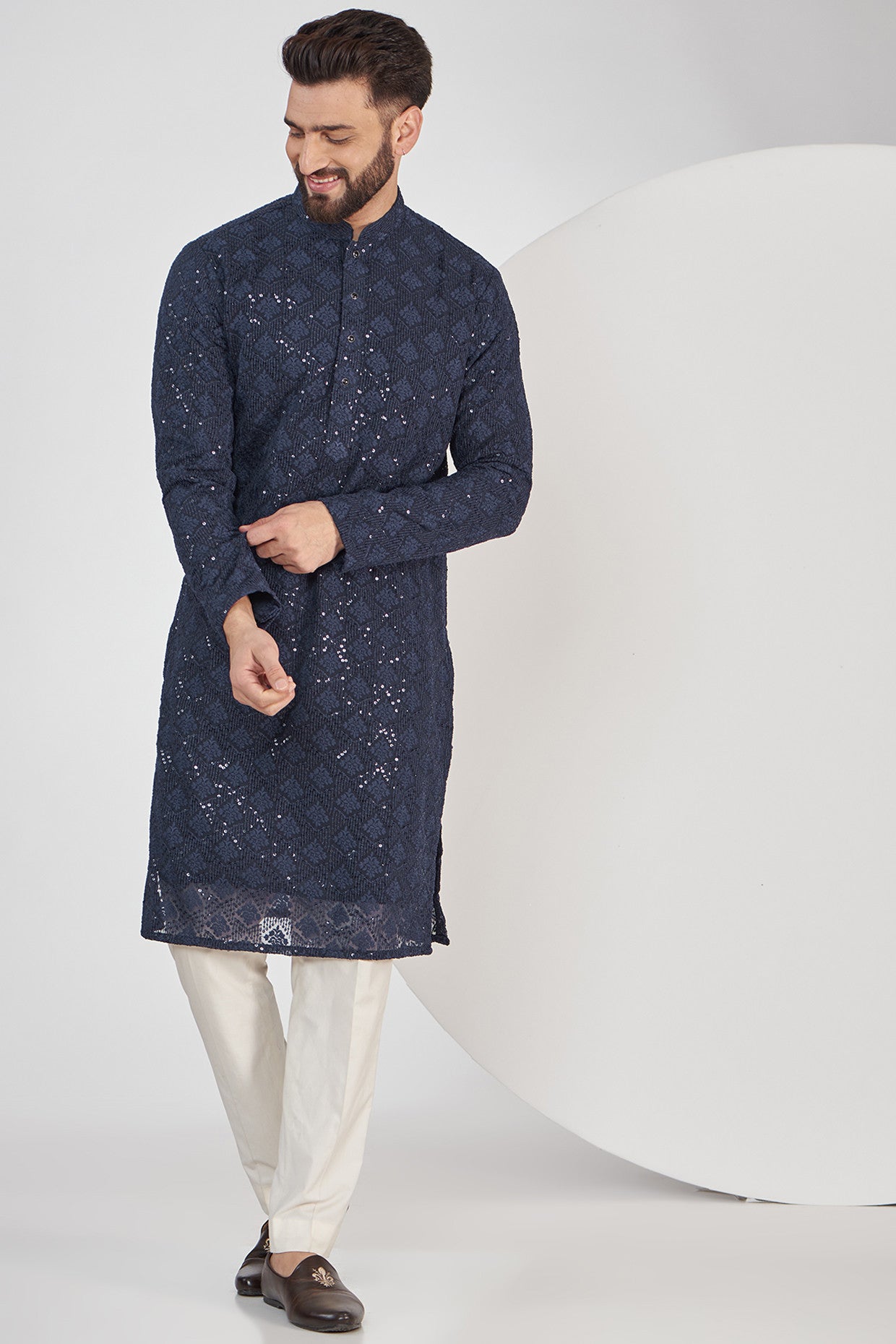 Elegant Navy Blue Chikankari Kurta for Women - Traditional Indian Embroidered Tunic Top - Perfect for Festivals, Weddings & Casual Wear