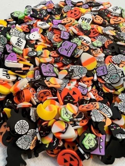BGM Creations 2000-Piece Halloween Polymer Clay Slices Kit - DIY Slime Supplies, Nail Art Decorations & Craft Embellishments for Halloween Party Decor, Scrapbooking & Jewelry Making