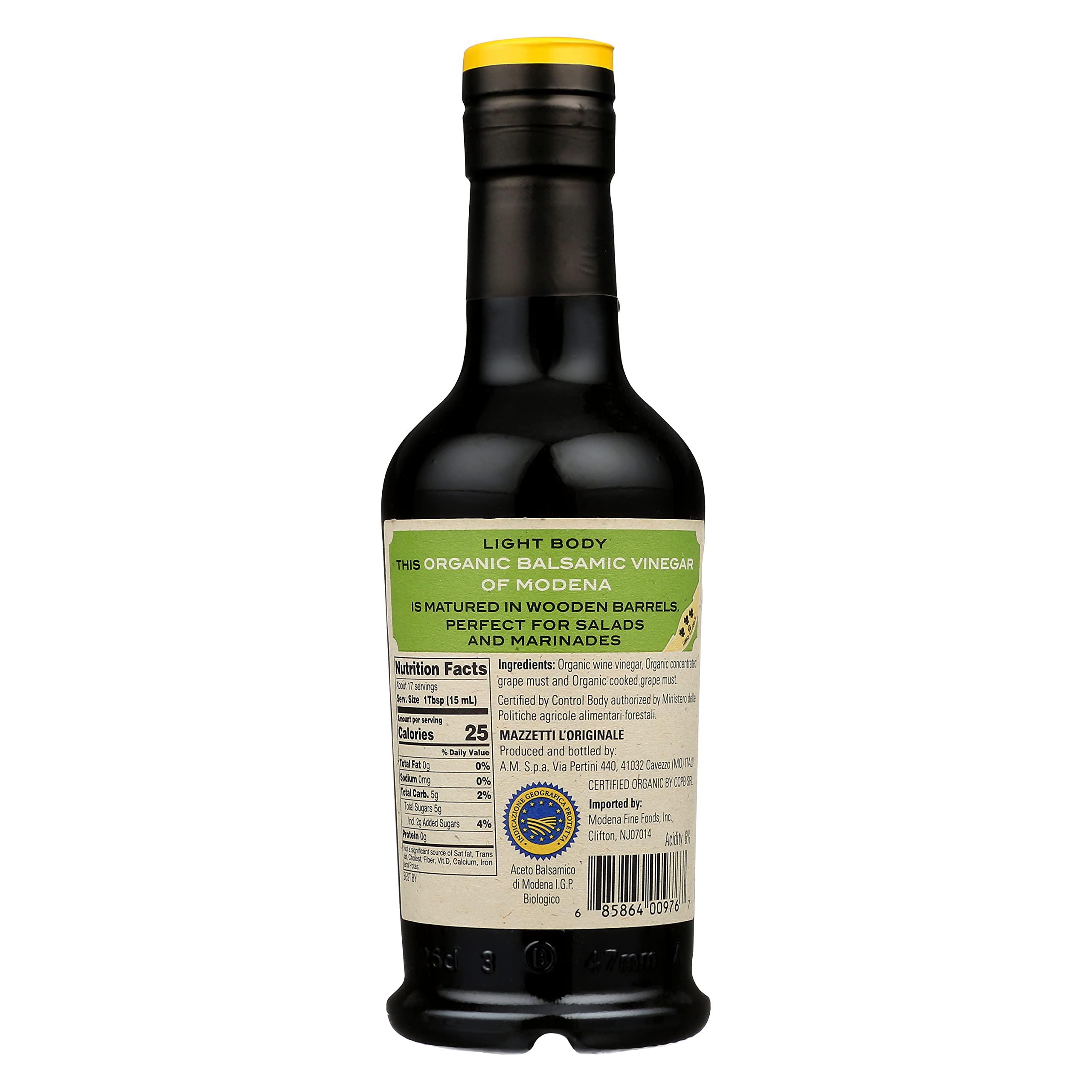 Mazzetti L'Originale Organic Aged Balsamic Vinegar of Modena - 3 Leaf Certified, 8.45 oz - Premium Italian Condiment for Salads, Cheese & Gourmet Cooking