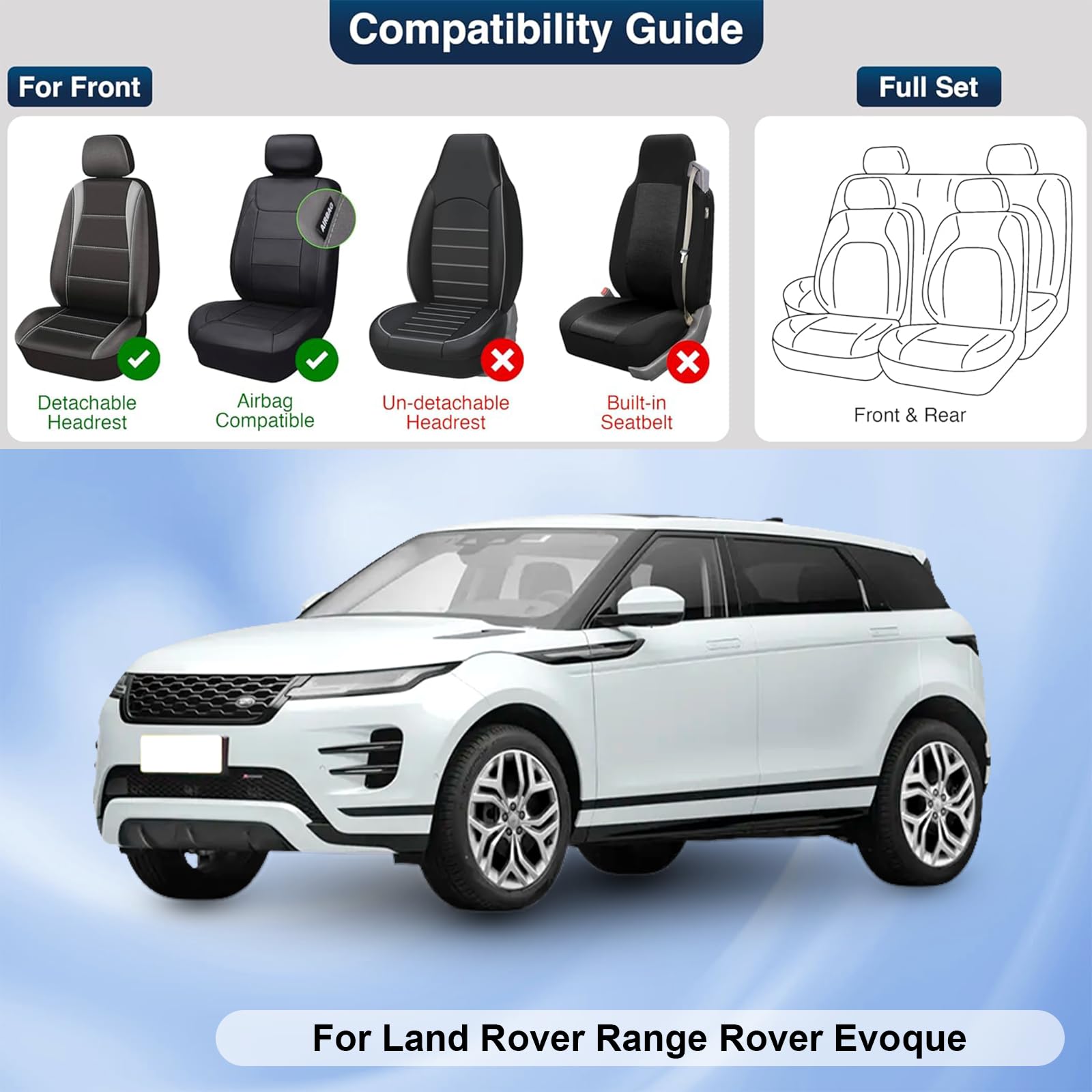 Premium Leather Car Seat Cover for Land Rover Discovery Sport 2015-2025 | Universal Anti-Slip Design Fits Most Cars, Sedans, SUVs & Trucks | Black & White | Perfect for Daily Commute, Road Trips & Car Protection
