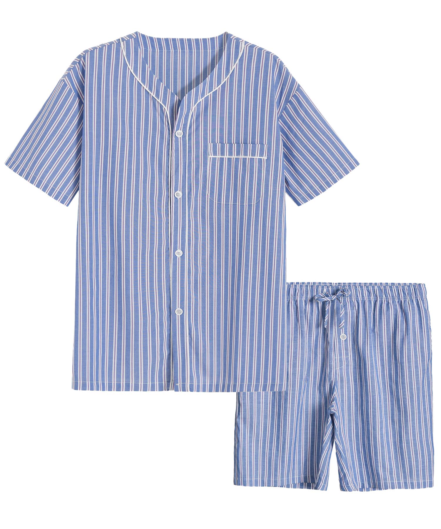 Men's Summer Cotton Pajamas Shorts Set - Breathable Sleepwear for Hot Weather - Perfect for Lounging, Sleeping & Vacation