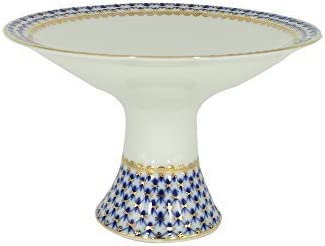 Lomonosov Porcelain Fruit Vase - Elegant Cobalt Blue Net Design, 11.3 Inch Diameter - Perfect for Home Decor, Table Centerpiece & Gift Giving