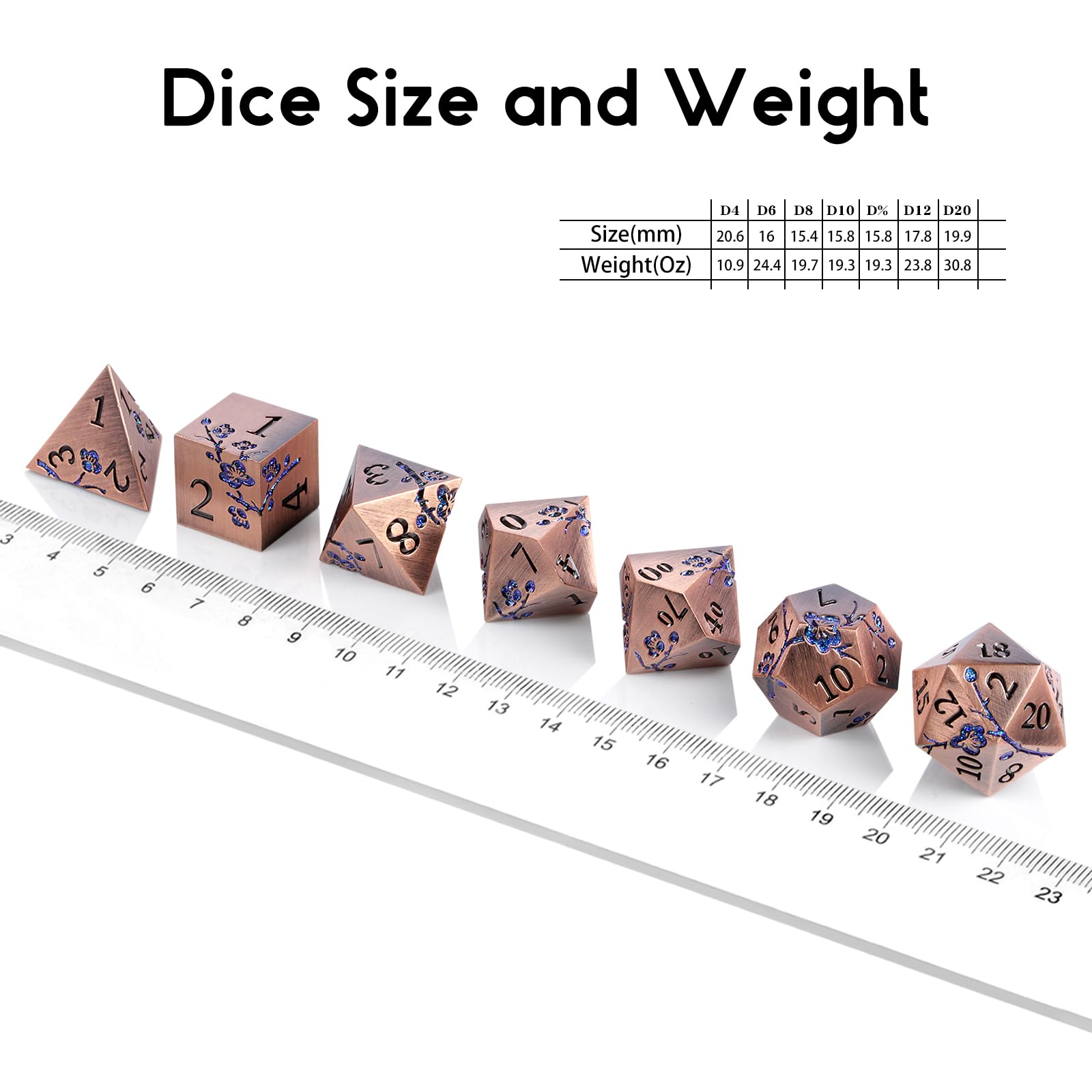 Premium 7-Piece Antique Copper Metal Dice Set - Floral Engraved DND Dice for Dungeons & Dragons RPG Tabletop Games, D&D Gifts with Elegant Storage Case - Perfect for D&D Campaigns, Collector Displays & Tabletop Gaming Nights
