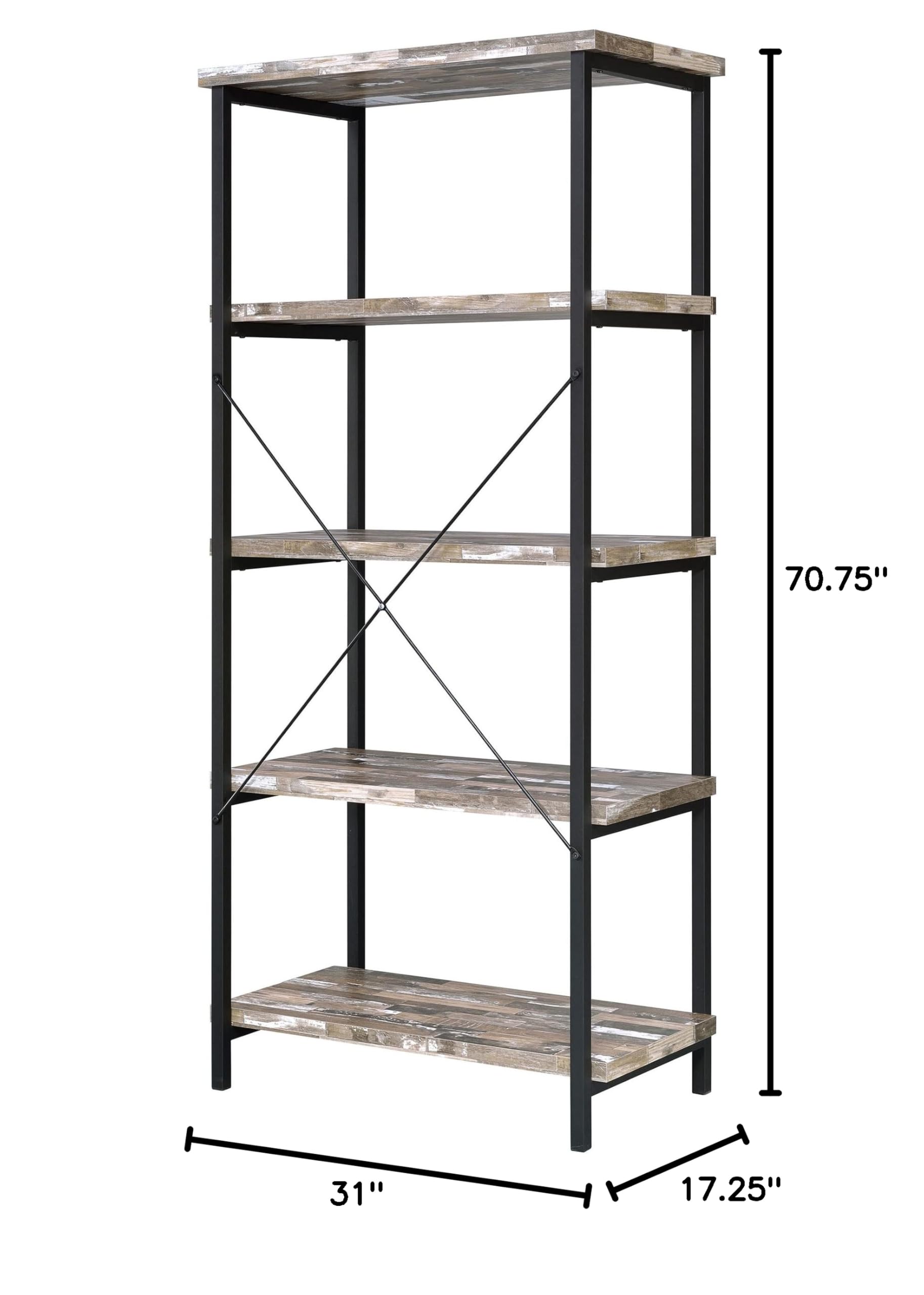 Coaster Furniture 801552 Salvaged Cabin & Black Bookcase - Perfect for Living Room, Office, or Study Room Storage