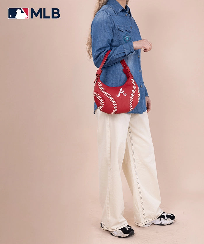 MLB Atlanta Braves Crossbody Hobo Bag for Women - Stylish & Comfortable Purse for Baseball Games, Travel & Everyday Use