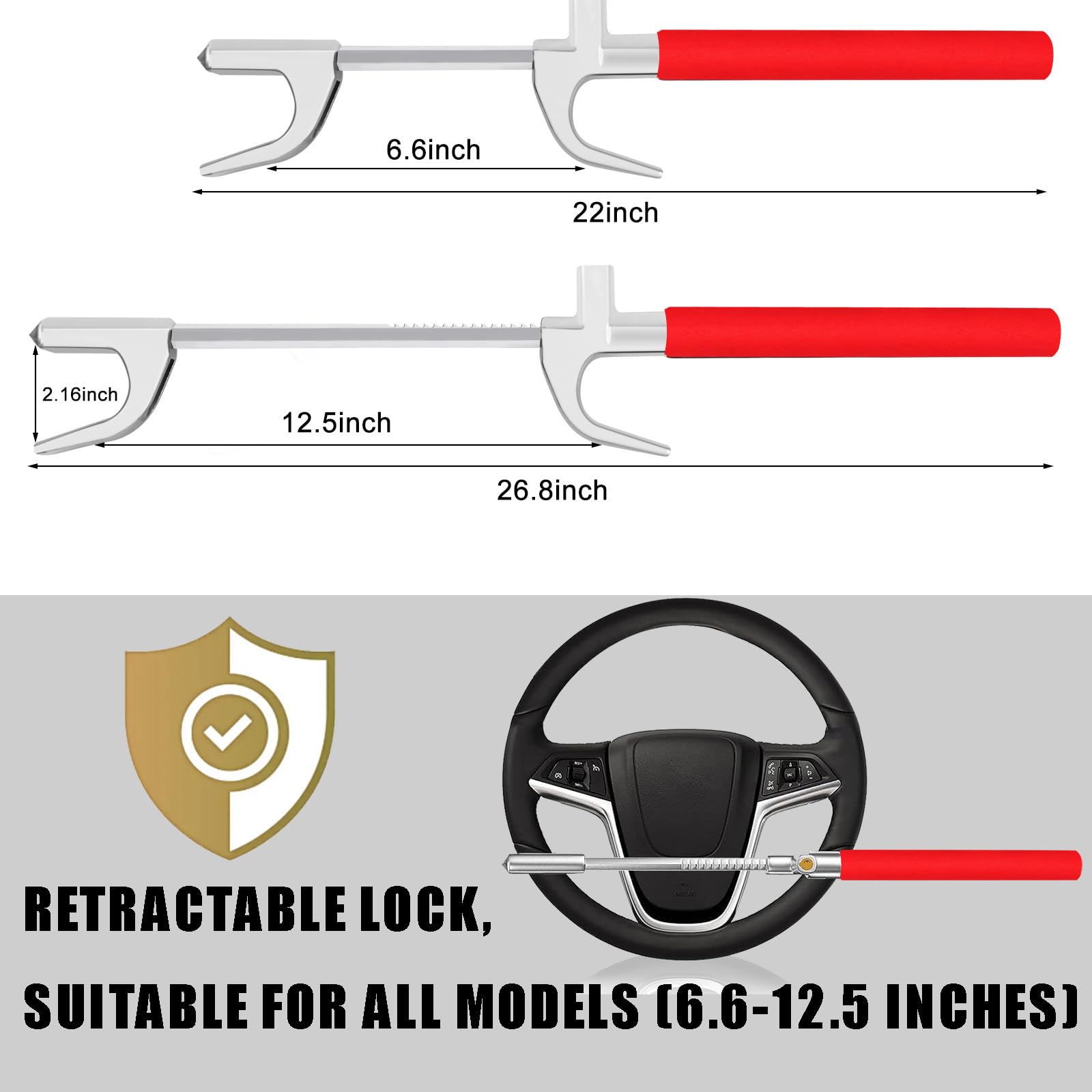 Adjustable Car Steering Wheel Lock Anti-Theft Device with Safety Hammer - Universal Fit for All Vehicles | Perfect for Parking Security & Road Trip Protection