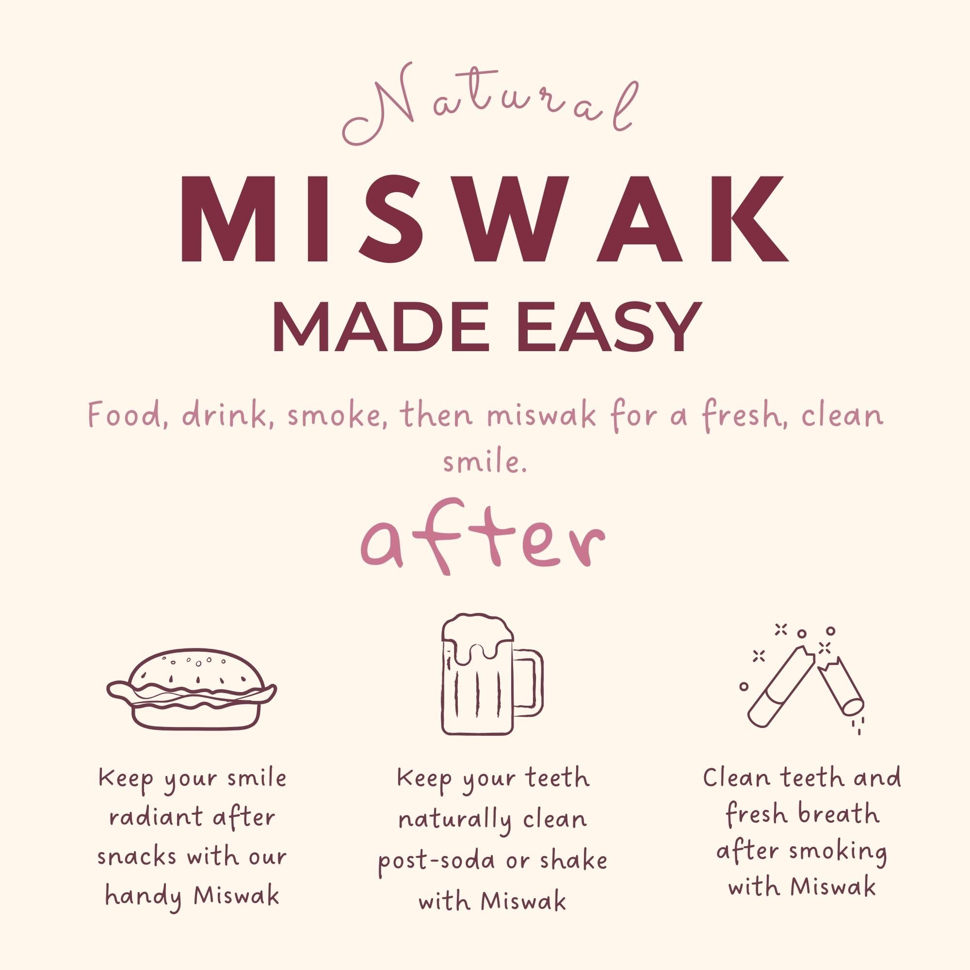 Natural Miswak Sticks for Teeth Cleaning - Organic Toothbrush Alternative, No Toothpaste Needed | Siwak Chew Sticks (Meswak) for Fresh Breath & Oral Hygiene | Perfect for Travel, Camping & Eco-Friendly Dental Care