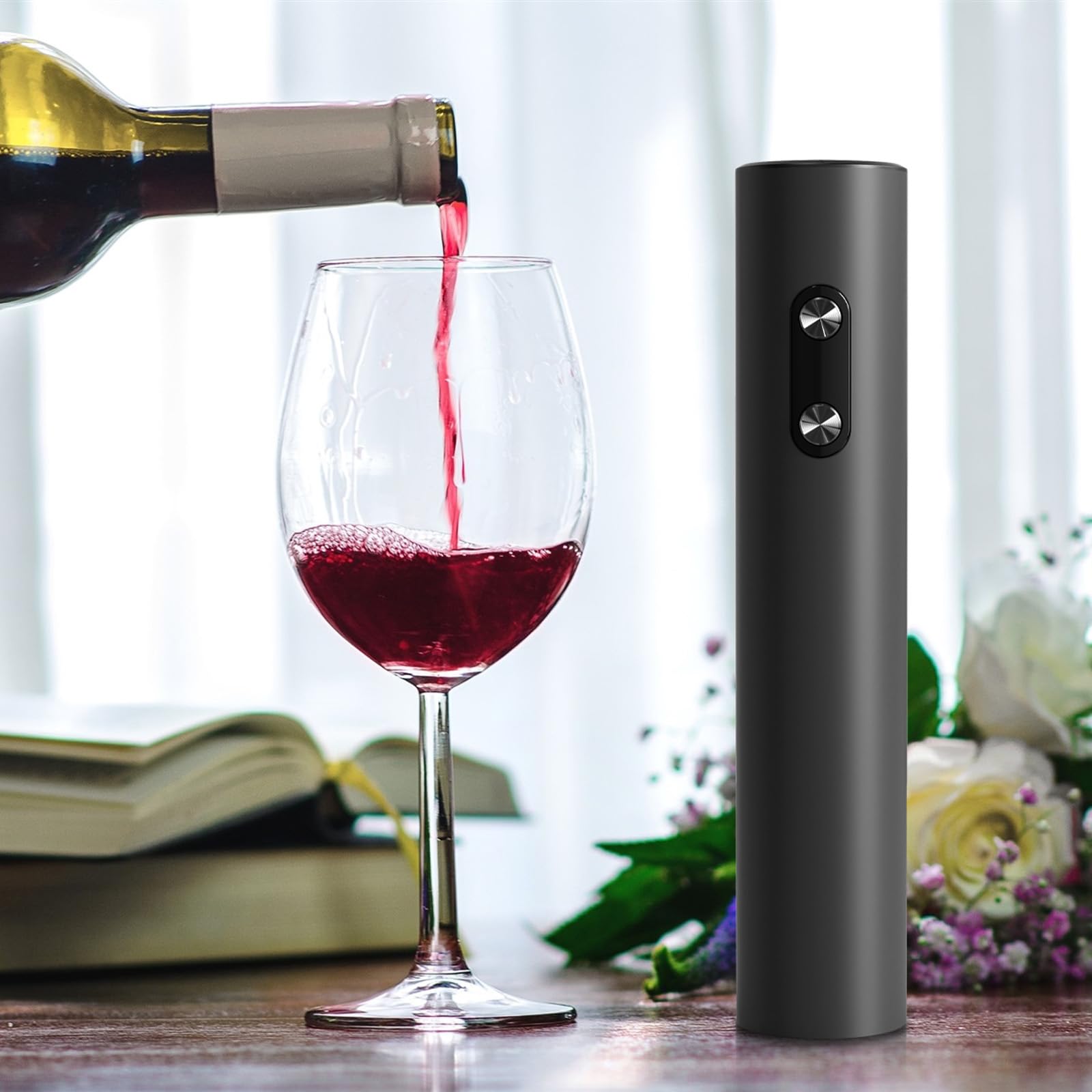 Electric Wine Opener with Foil Cutter - Automatic Corkscrew Wine Bottle Opener, Battery Powered Rechargeable Wine Remover - Perfect Gift for Wine Lovers, Home Kitchen & Party Accessories (Great for Weddings, Dinner Parties & Wine Tasting Events)