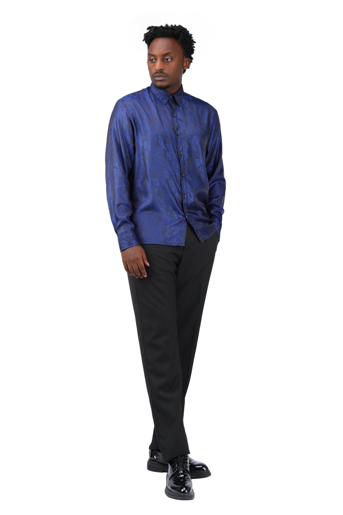 Slim Fit Embroidered Navy Paisley Shirt for Men - Stylish Casual Button Down Shirt for Office, Party & Date Night Outfits