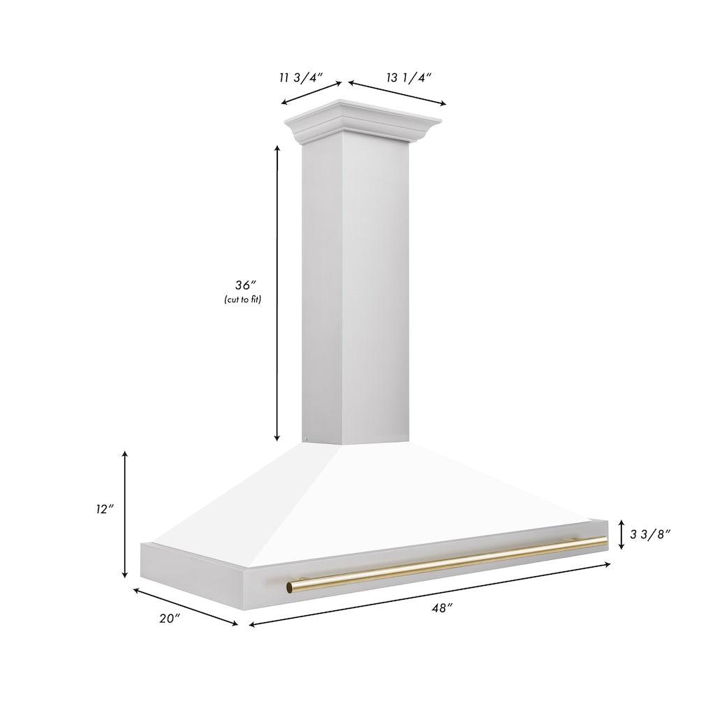 ZLINE KB4STZ WM G Autograph Edition Convertible Stainless Steel Range Hood - White Matte Shell with Polished Gold Accents - Professional Kitchen Ventilation for Modern Homes