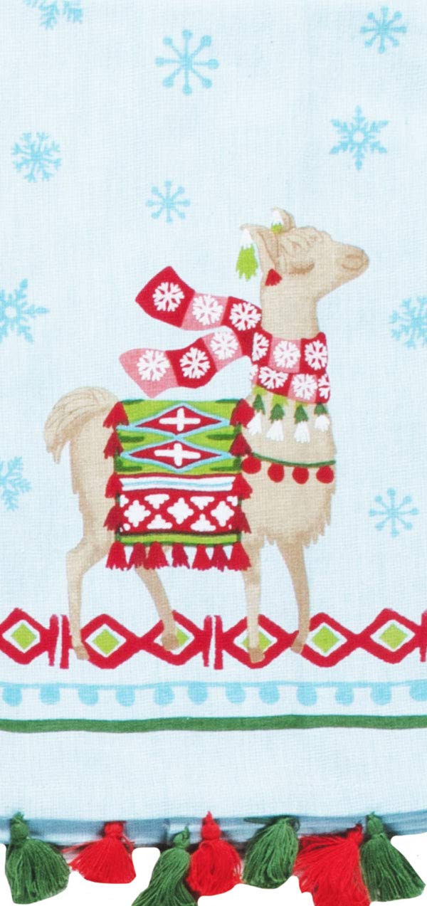 Festive Fringed Christmas Llama Cotton Dish Towel - Absorbent Kitchen Tea Towels for Holiday Decor, Baking & Gift Wrapping