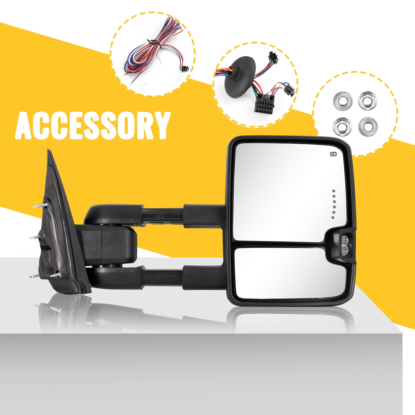 Sanooer Painted Black Towing Mirrors for 2014-2018 Chevy Silverado & GMC Sierra - Power Adjustable, Heated Glass, Switchback Dynamic Turn Signal & Running Lights - Perfect for Towing, Off-Roading & Night Driving