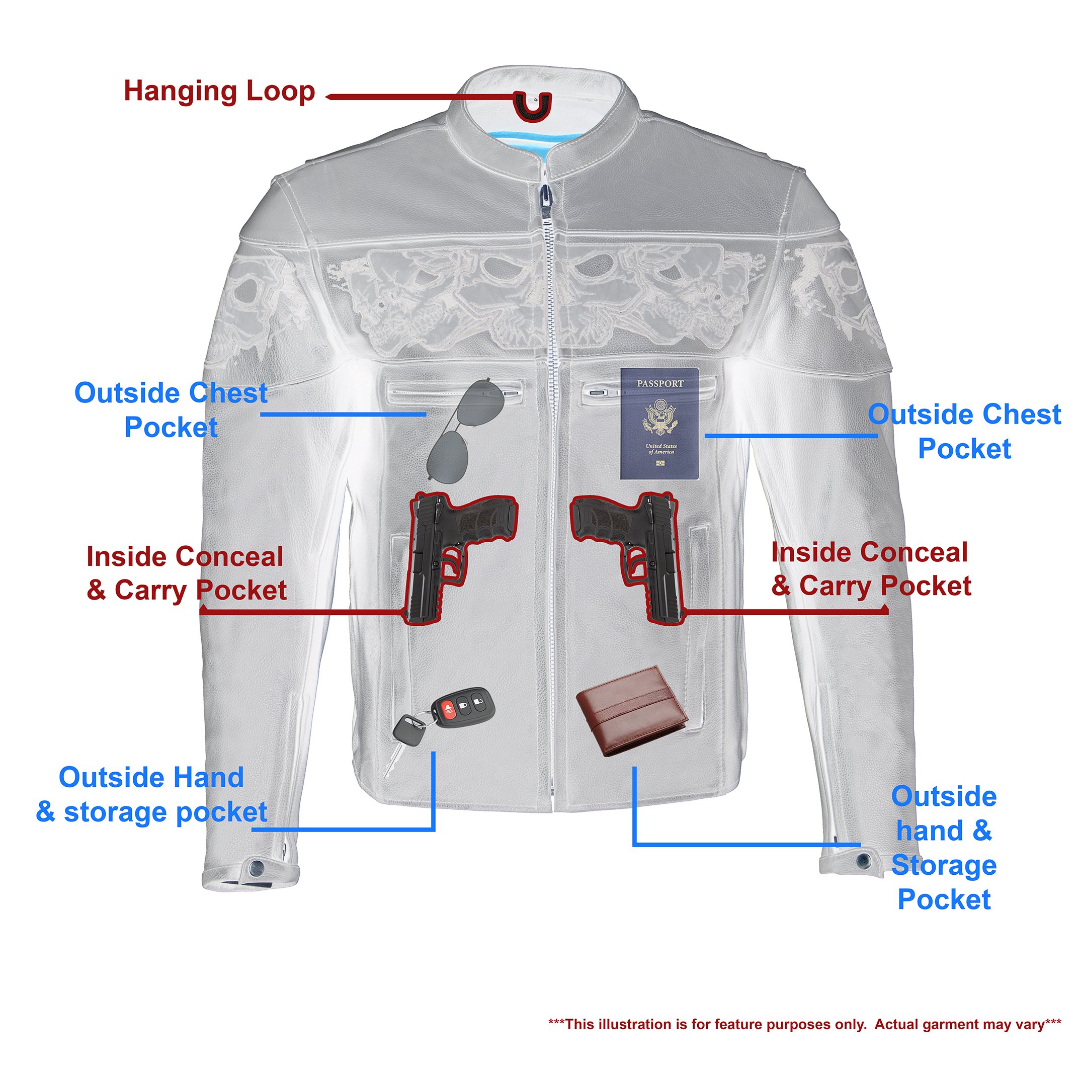 Milwaukee Leather Men's Motorcycle Jacket with Reflective Skulls - MLM1500 Crossover Racer Biker Jacket for Riding & Night Safety | Perfect for Motorcycle Enthusiasts & Urban Fashion