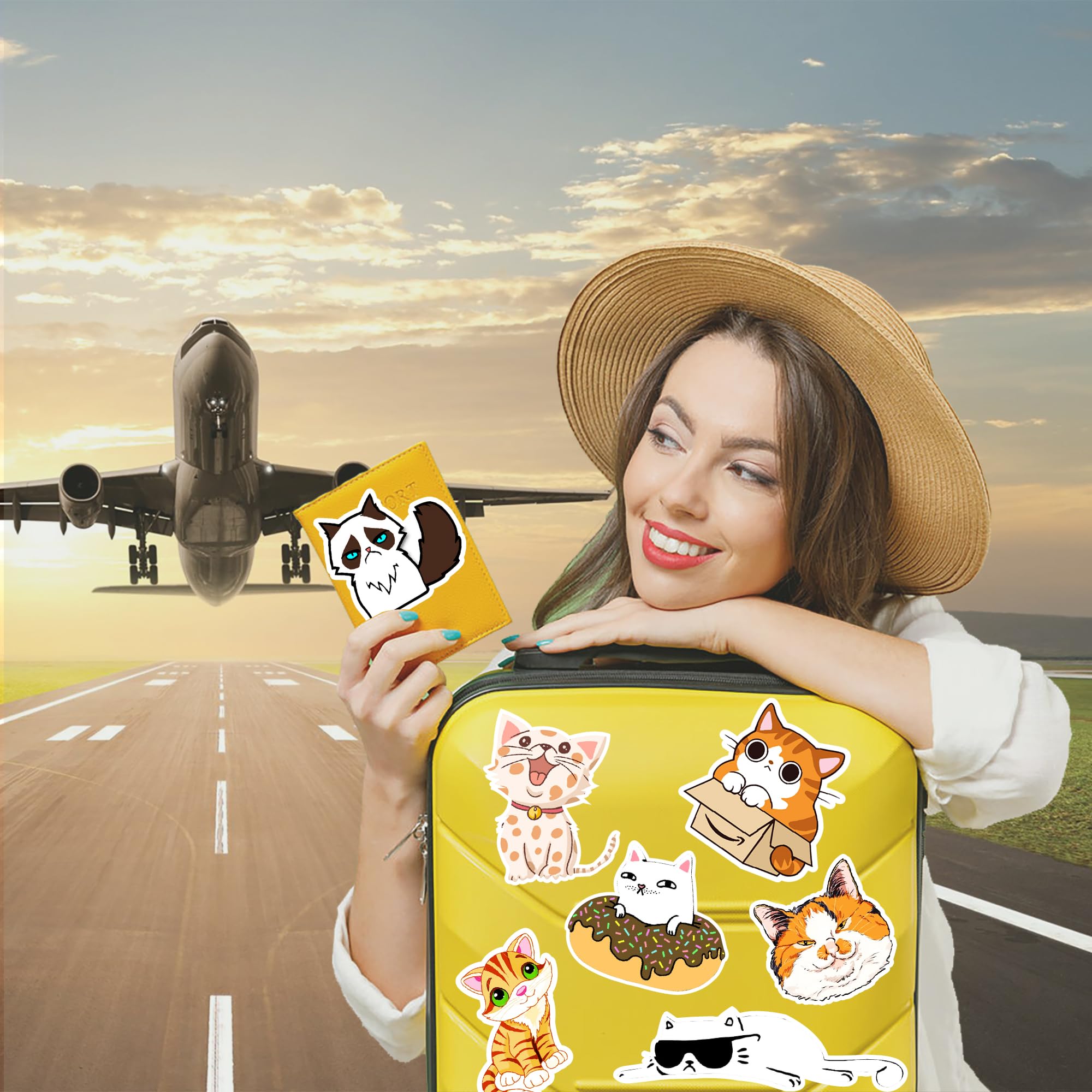 100 Pcs Funny Cat Meme Vinyl Stickers - Waterproof Cute Cat Decals for Laptops, Water Bottles & DIY Crafts - Perfect for Teens & Adults