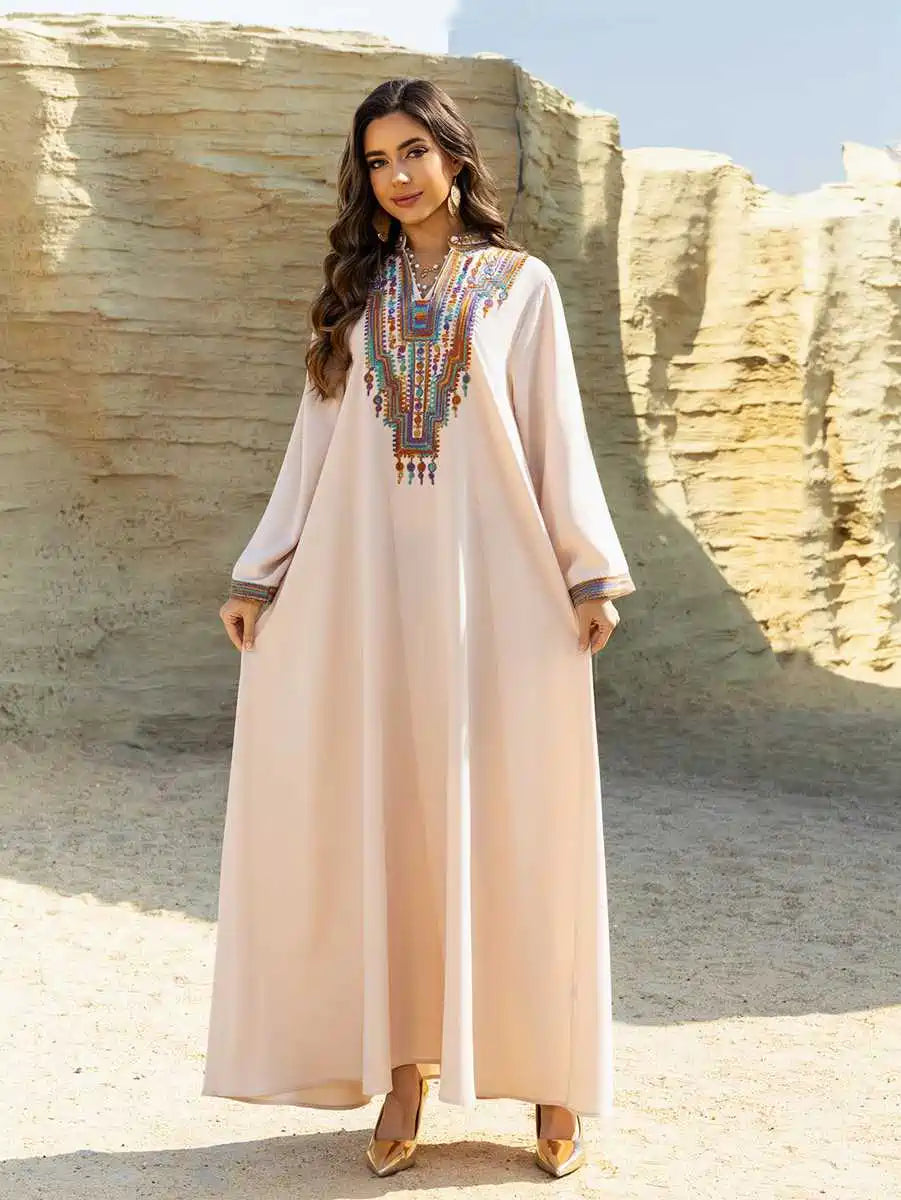 Elegant Eid Dress with Rope Embroidery - Flowy Caftan Kaftan for Women #25459 | Perfect for Eid Celebrations, Weddings & Special Occasions