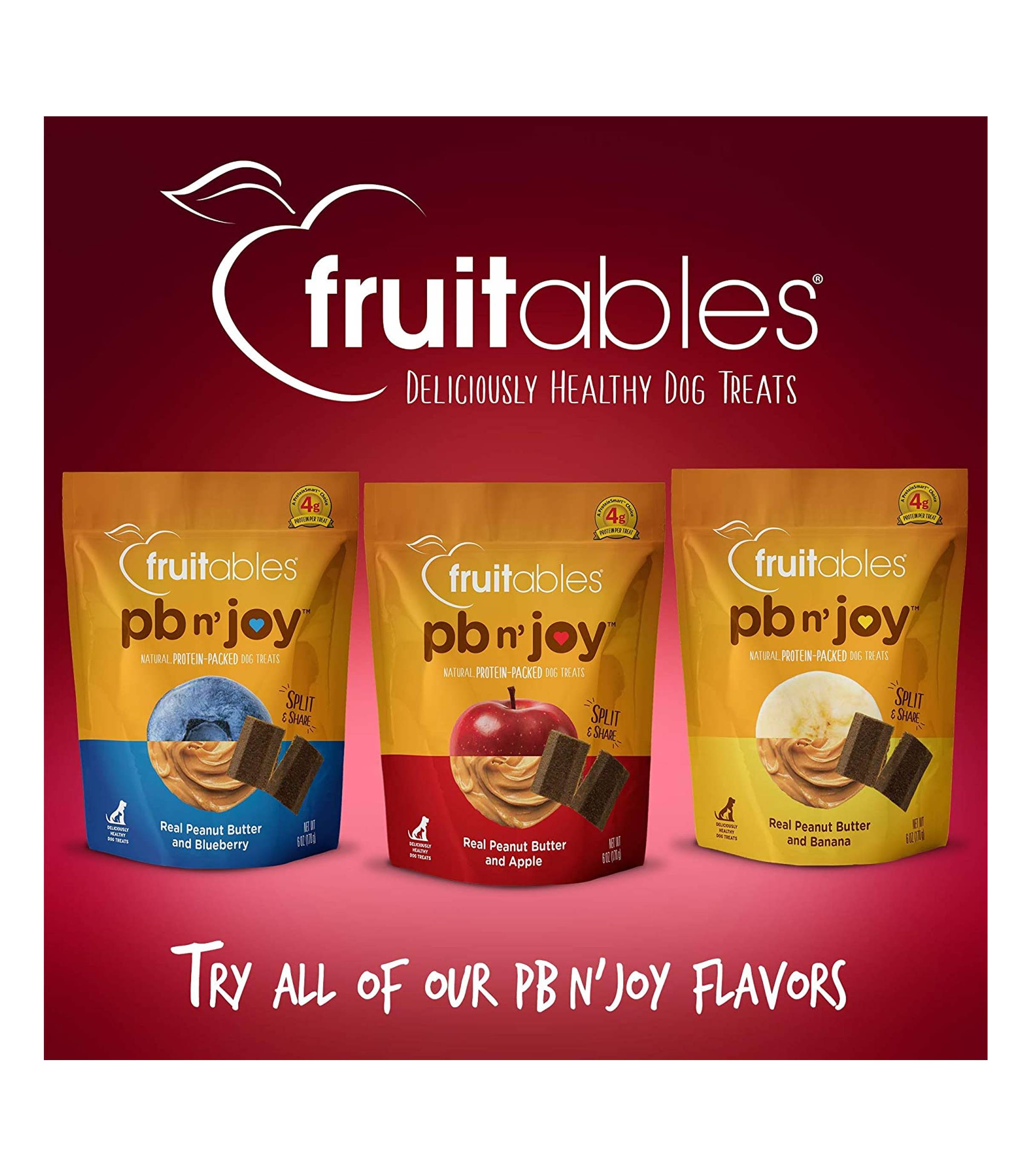 Fruitables PB N' Joy Peanut Butter & Apple Bar Dog Treats 6oz - Healthy Natural Snacks for Small & Large Dogs - Perfect for Training, Rewards & On-the-Go Treats