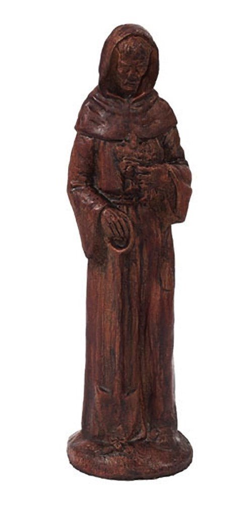 St. Francis Stone Statue - 15 Inch Tall Walnut Color Outdoor Garden Statue for Patio, Yard & Home Decor