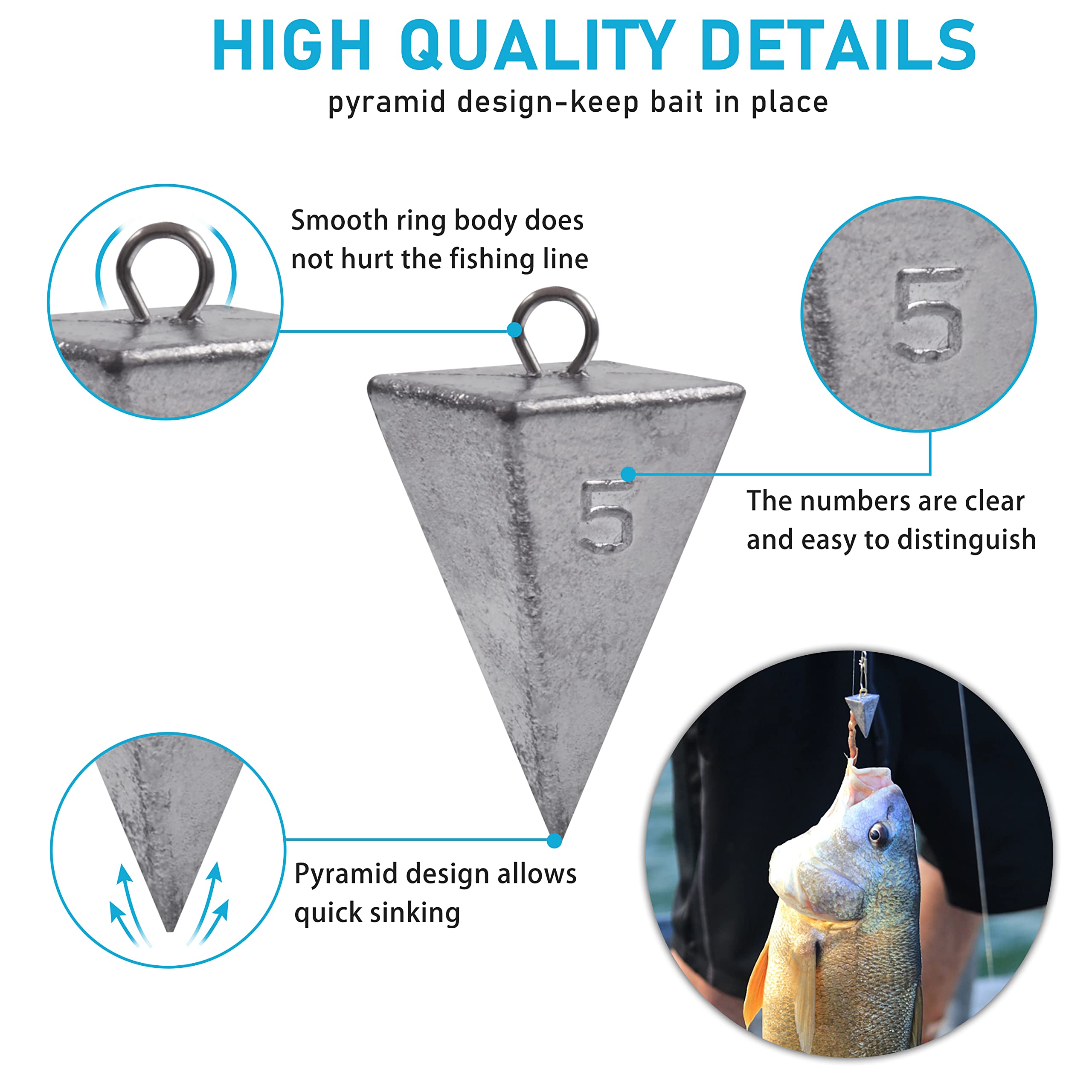 Pyramid Sinker Fishing Weights 1oz-8oz - Heavy Duty Surf & Saltwater Fishing Gear Tackle for Ocean Beach Casting | Ideal for Surf Fishing, Pier Fishing, and Offshore Angling