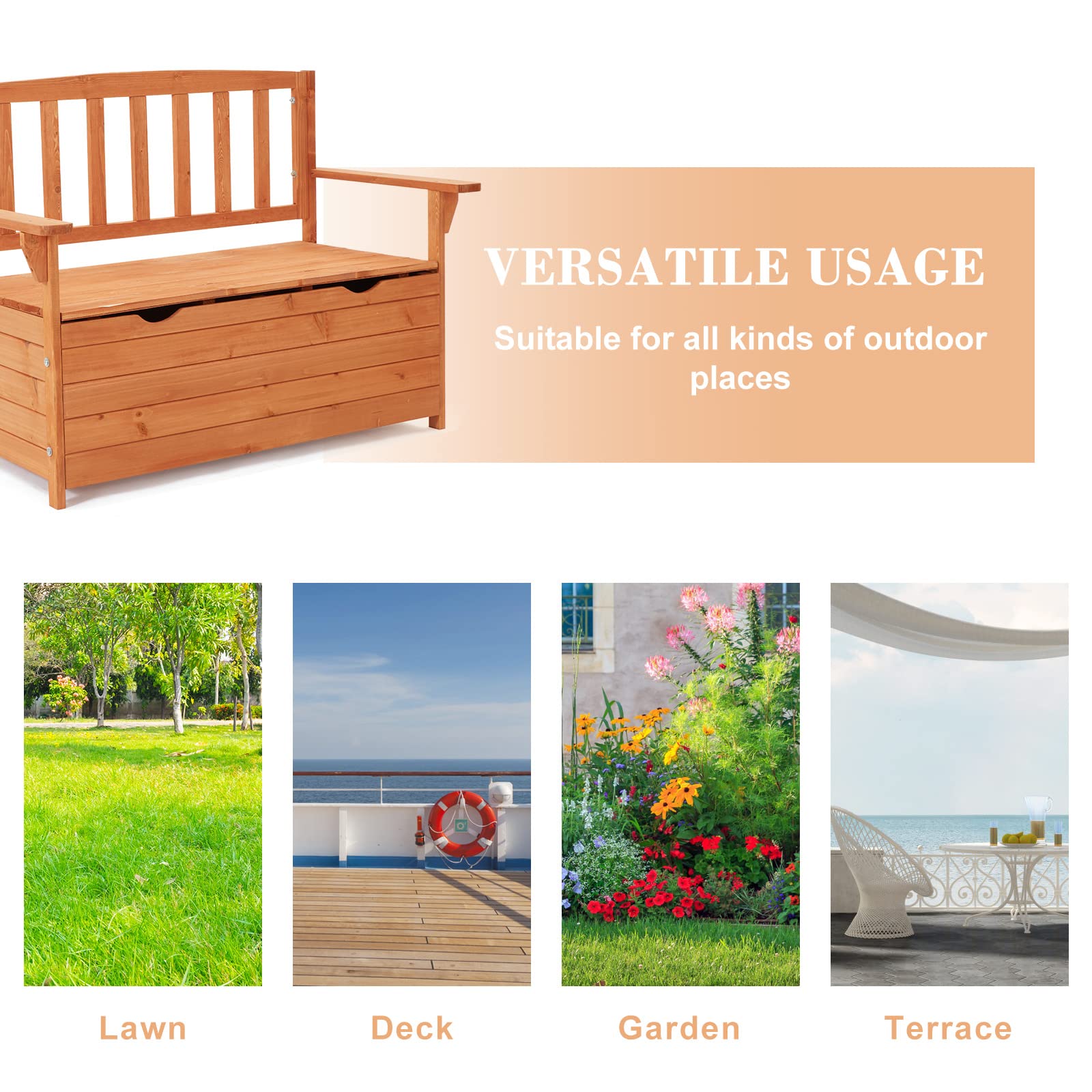 **AVAWING Wooden Outdoor Storage Bench with Seating - Large Deck Box for Patio, Backyard, Balcony & Entryway - Portable Handles, Natural Finish - Perfect for Outdoor Seating & Storage**