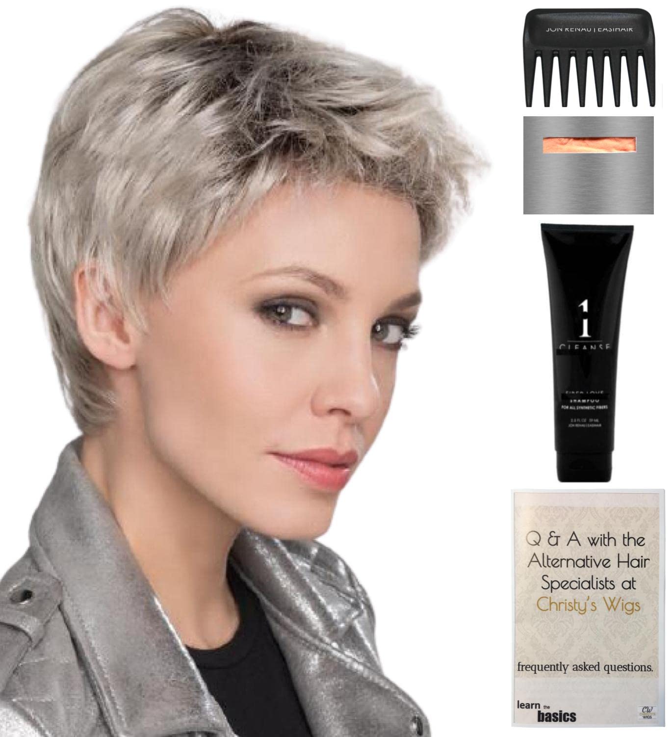 Ellen Wille Risk Petite/Average Wig Bundle - 5 Piece Set with Christy's Wigs Q&A Booklet, Travel Size Wig Shampoo, Wig Cap & Wide Tooth Comb - Sandy Blonde Rooted Color - Perfect for Daily Wear, Cosplay & Hair Loss Solutions