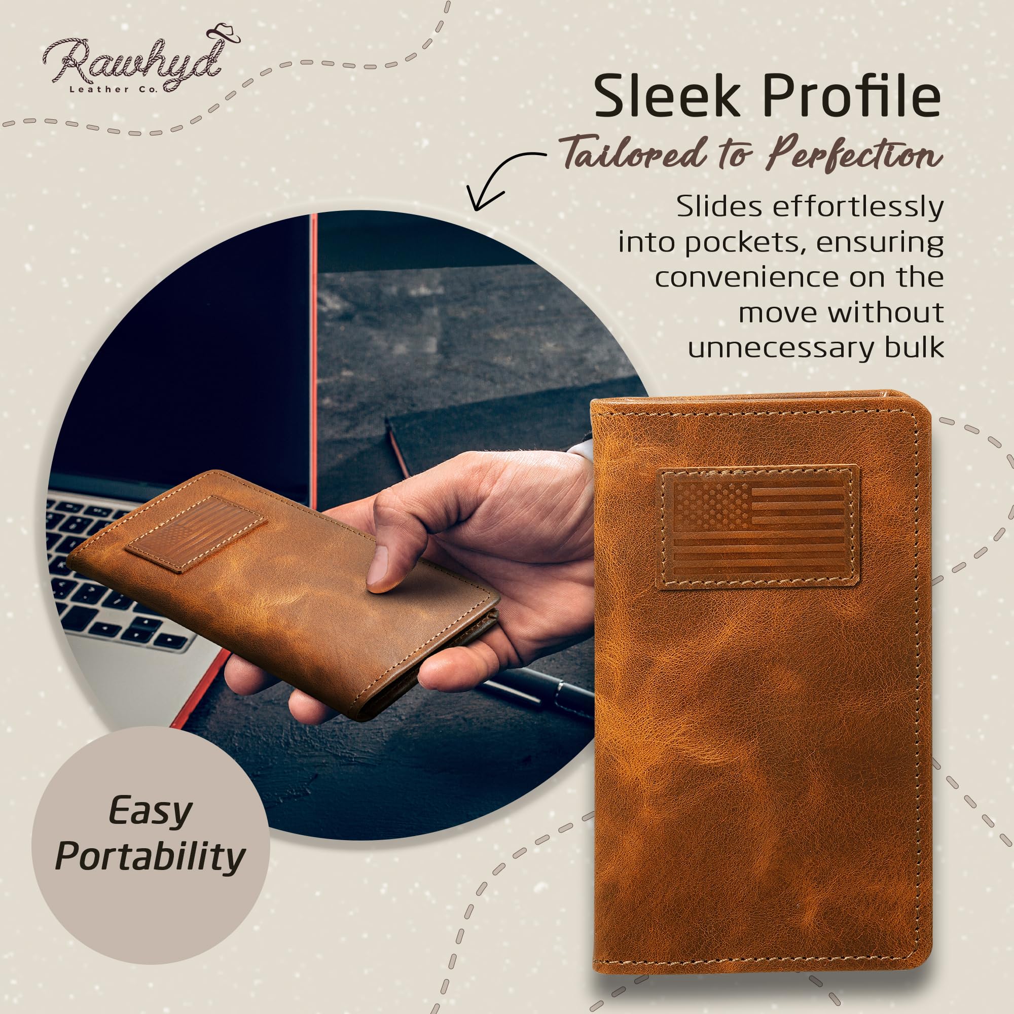 Premium Full-Grain Leather Bifold Wallet for Men - Classic Western Cowboy Wallet with RFID Protection - Durable Rodeo & Checkbook Cover - Perfect Gift for Him - Ideal for Everyday Use, Travel & Outdoor Adventures