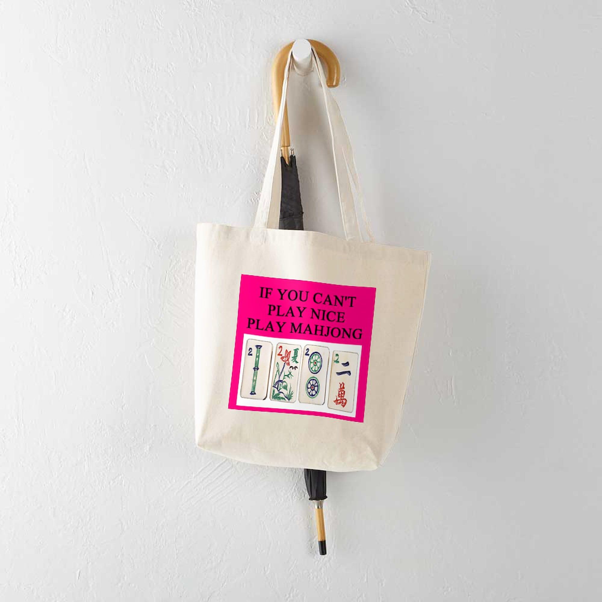 Mahjong Player Gifts - Funny Mahjong T-Shirts & Reusable Canvas Tote Bag - Eco-Friendly Shopping Bag for Groceries, Beach & Daily Use