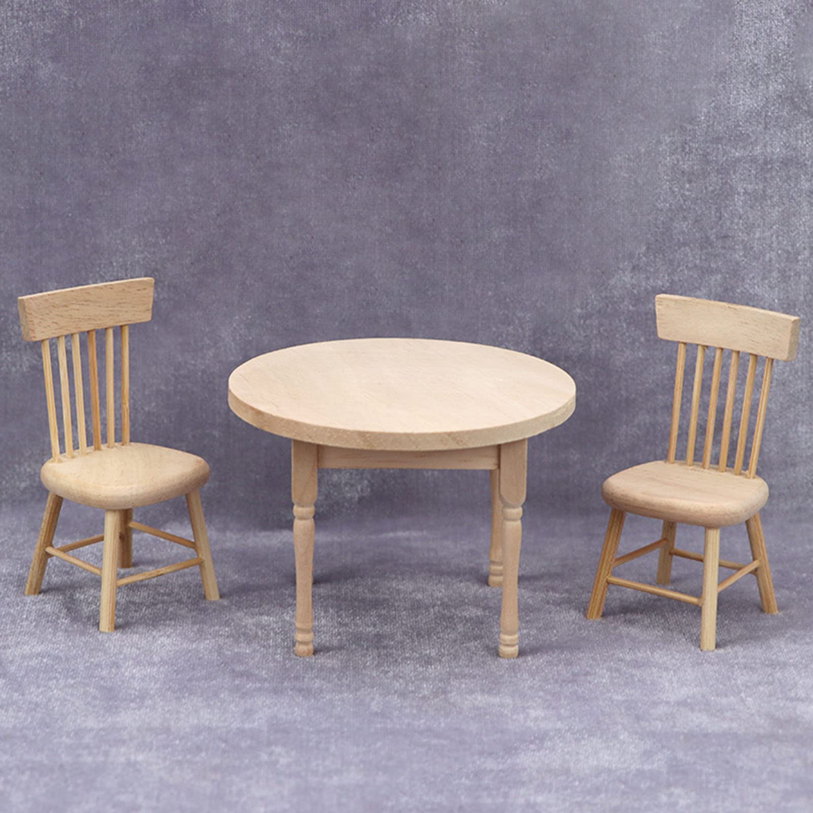 1/12 Scale Miniature Wooden Kitchen Table and Chairs Set - Dollhouse Dining Furniture with Circular Table for Miniature House Decor | Perfect for Dollhouse Kitchen, Dining Room Display and Miniature Scene Creation