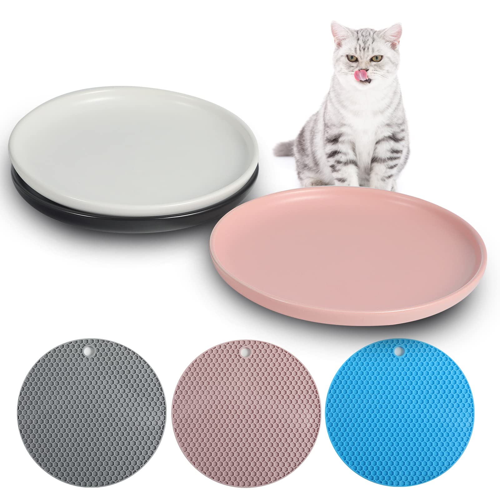 Dorakitten Ceramic Cat Food Dish - Wide Shallow Wet Food Bowl for Kittens & Small Animals, Whisker Stress Relief, Non-Slip Mat Included - Perfect for Stress-Free Feeding at Home or Travel