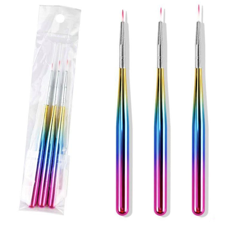 Professional Nail Art Design Brushes Set - 3pcs Rainbow Colors for Acrylic, Gel & Nail Polish - Perfect for DIY Manicure, Salon & Home Use