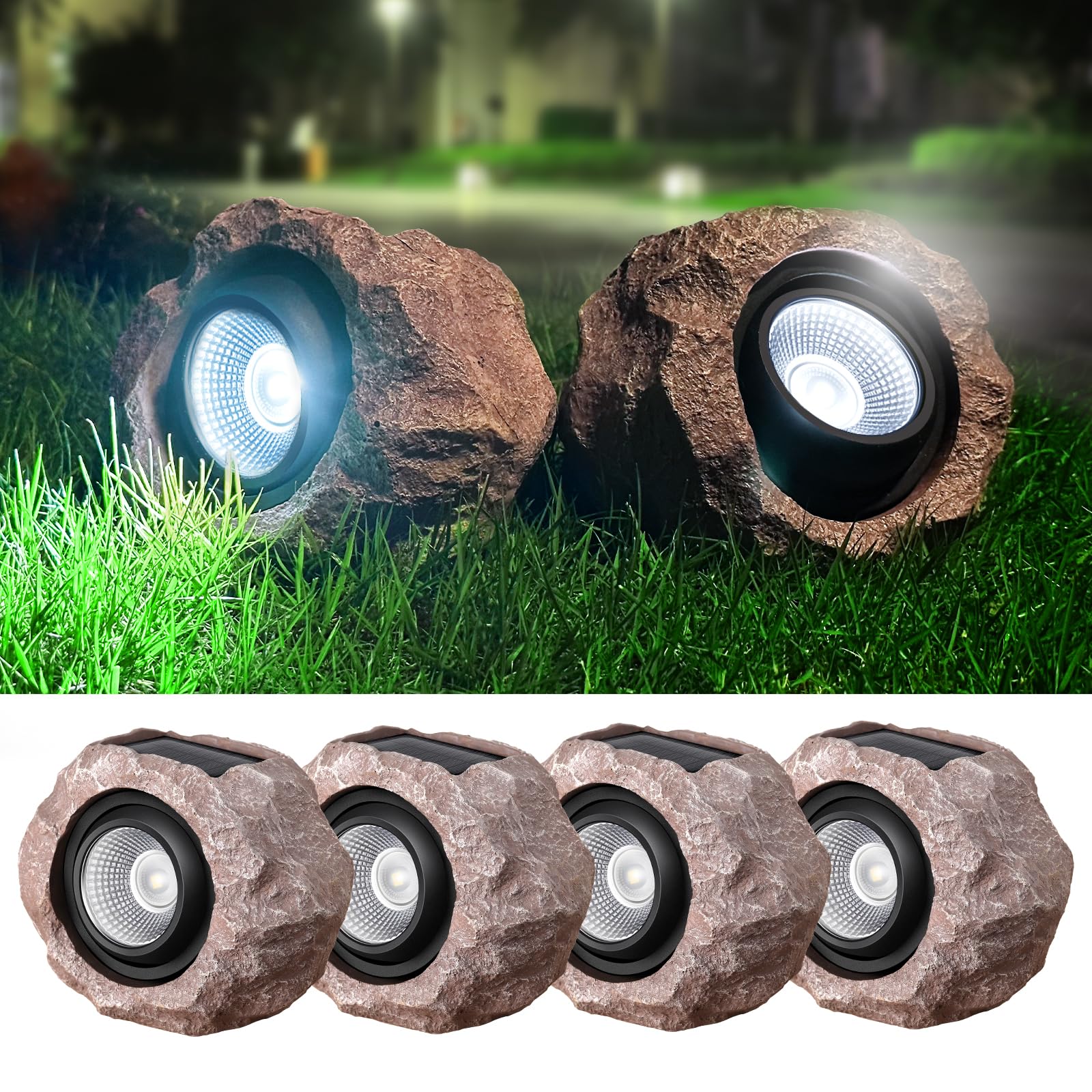 Timeflies 4 Pack Solar Rock Lights Outdoor - Super Bright IP65 Waterproof Solar Spot Lights for Yard, Garden, Path & Landscape - Auto On/Off Solar Lights for Walkways, Driveways, Patios & Backyard Decor