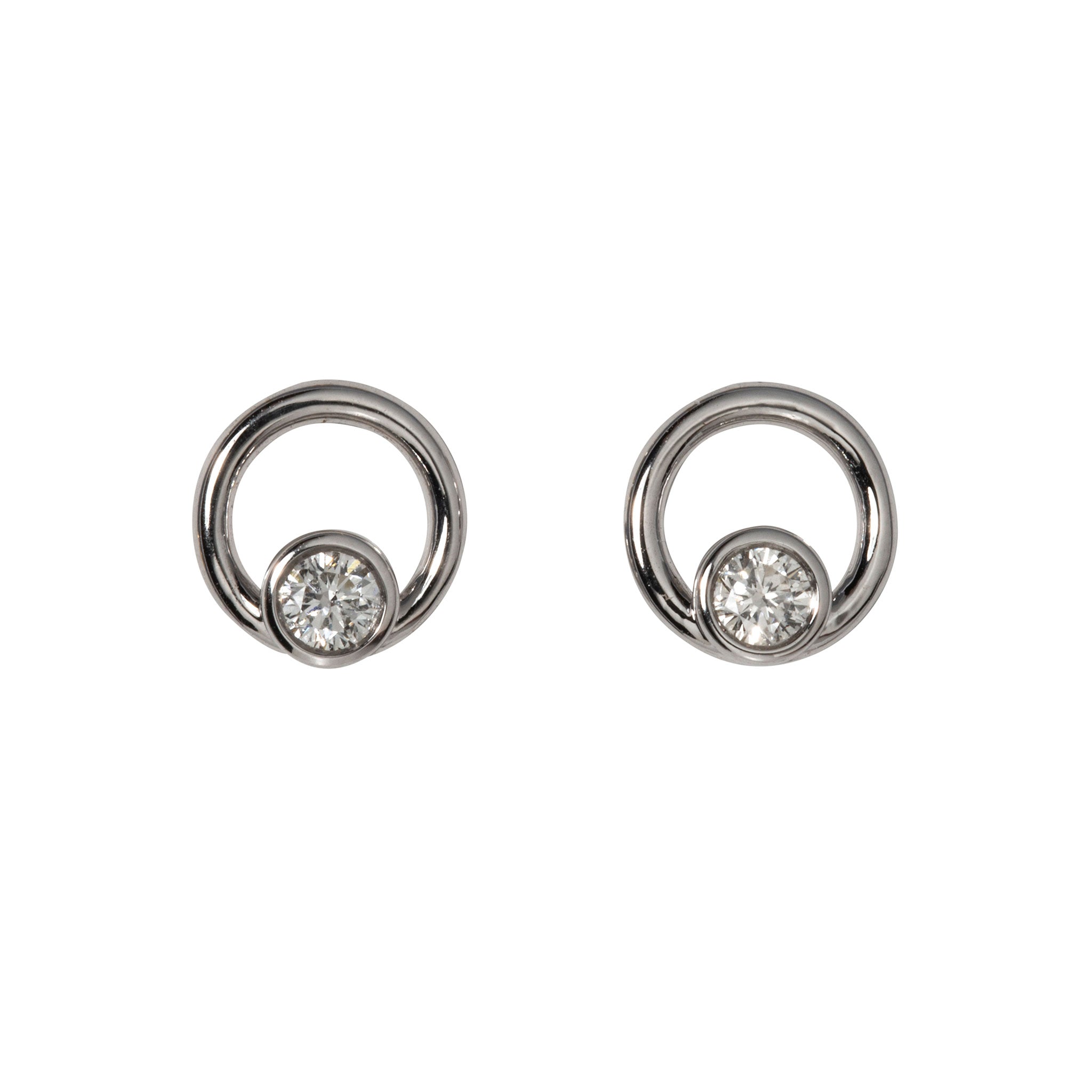 14K White Gold Diamond Bezel Open Circle Stud Earrings - Elegant Everyday Jewelry for Women, Perfect for Work, Date Night & Special Occasions
