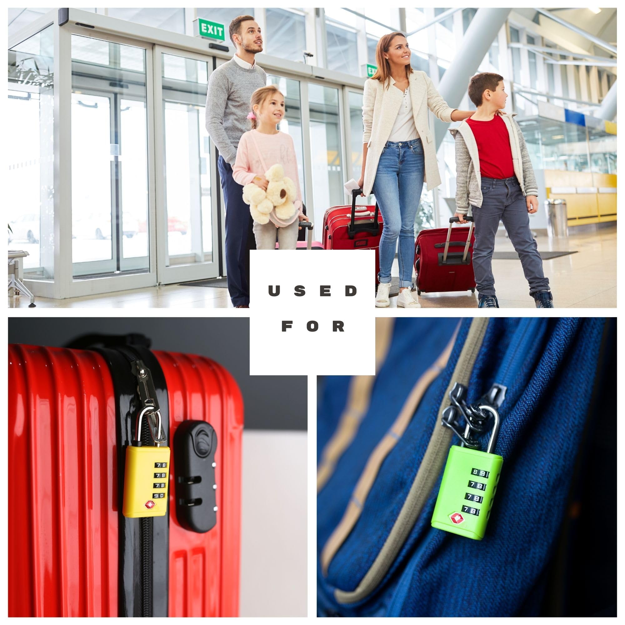 TSA Approved Luggage Locks - Small Combination Padlock with Alert Indicator | Secure Suitcase, Cabinet, Gym Locker, Gun Case & Box | Travel Essentials for Airports & Home Security (Black)