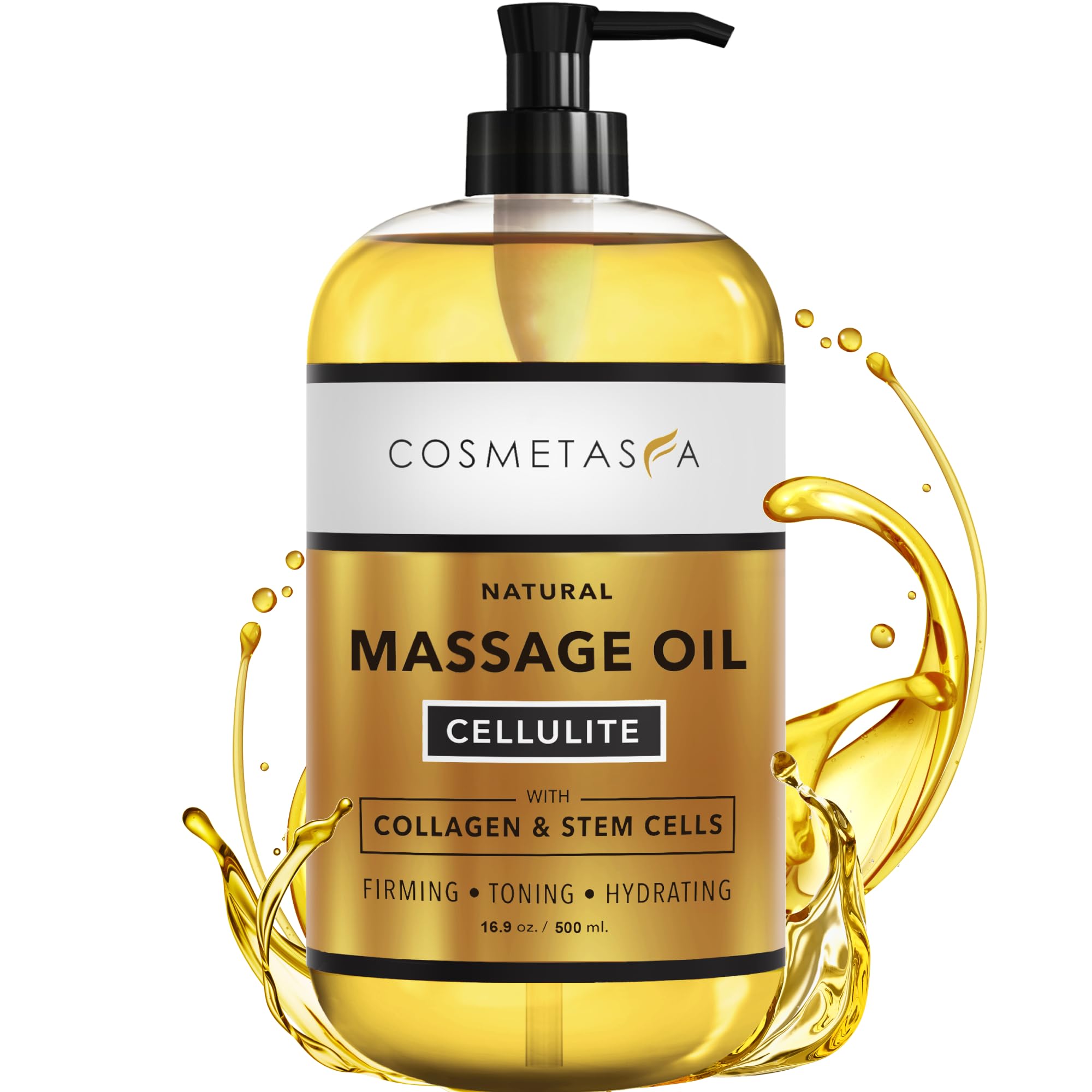 Premium Anti-Cellulite Massage Oil with Collagen & Stem Cells - 100% Natural Firming & Tightening Treatment for Legs, Thighs & Buttocks - Deeply Penetrating Skin Moisturizer for Women - Perfect for Post-Workout Recovery & Spa Days (16.9 fl oz)
