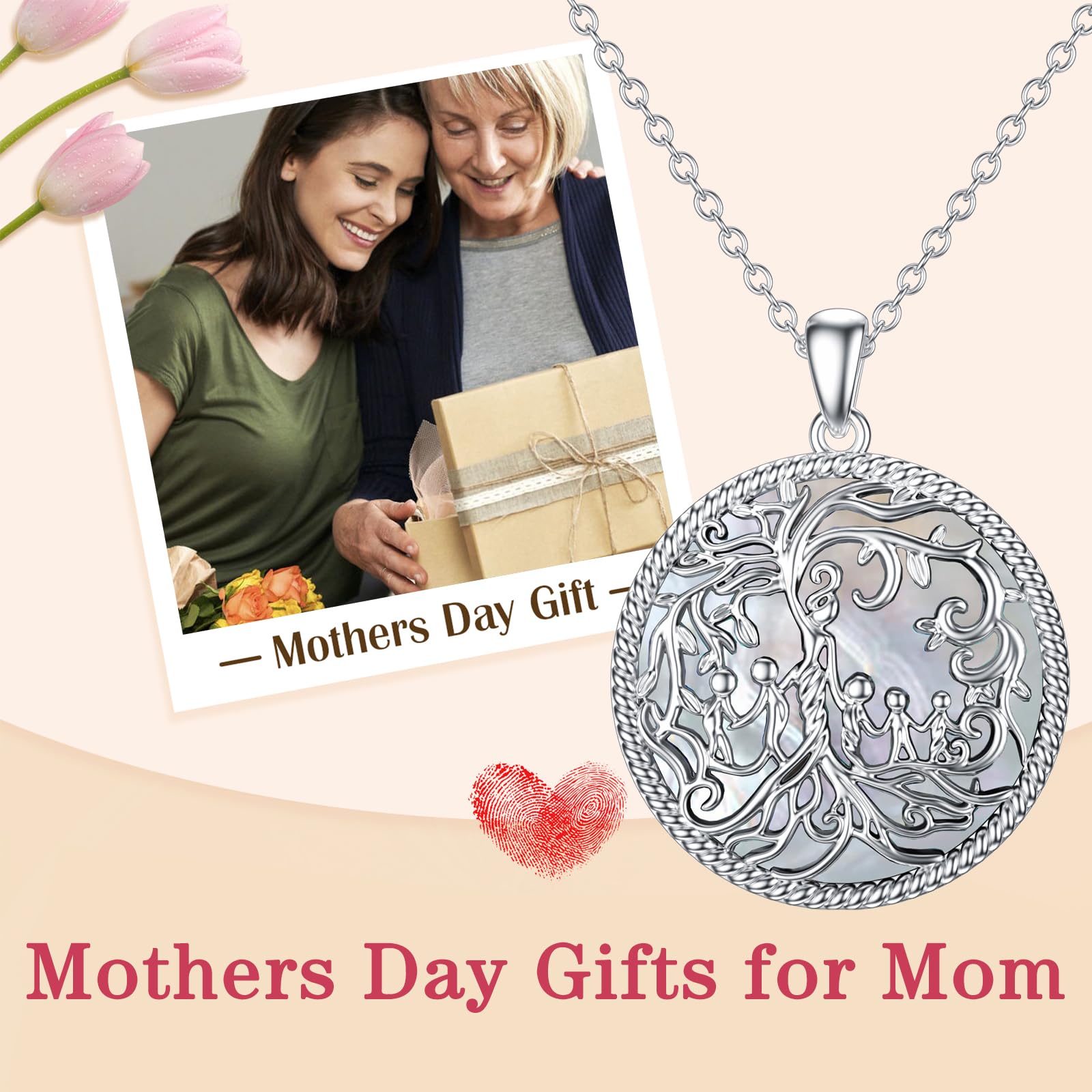 TOUPOP Mother's Day Gifts - 925 Sterling Silver Family Tree of Life Necklace for Mom, Daughter, Son, Wife & Grandma | Elegant Birthday & Anniversary Jewelry for Women | Perfect for Family Reunions, Special Occasions & Everyday Wear