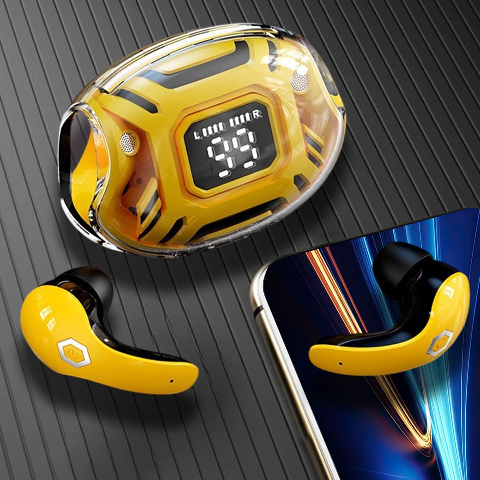 Wireless Earbuds Bluetooth 5.3 with Active Noise Cancelling, 48H Playtime Stereo Sound True Wireless Headphones, IPX7 Waterproof Sweatproof for Running Workout Gaming Phone Calls (Yellow) - Perfect for Gym, Commuting & Travel