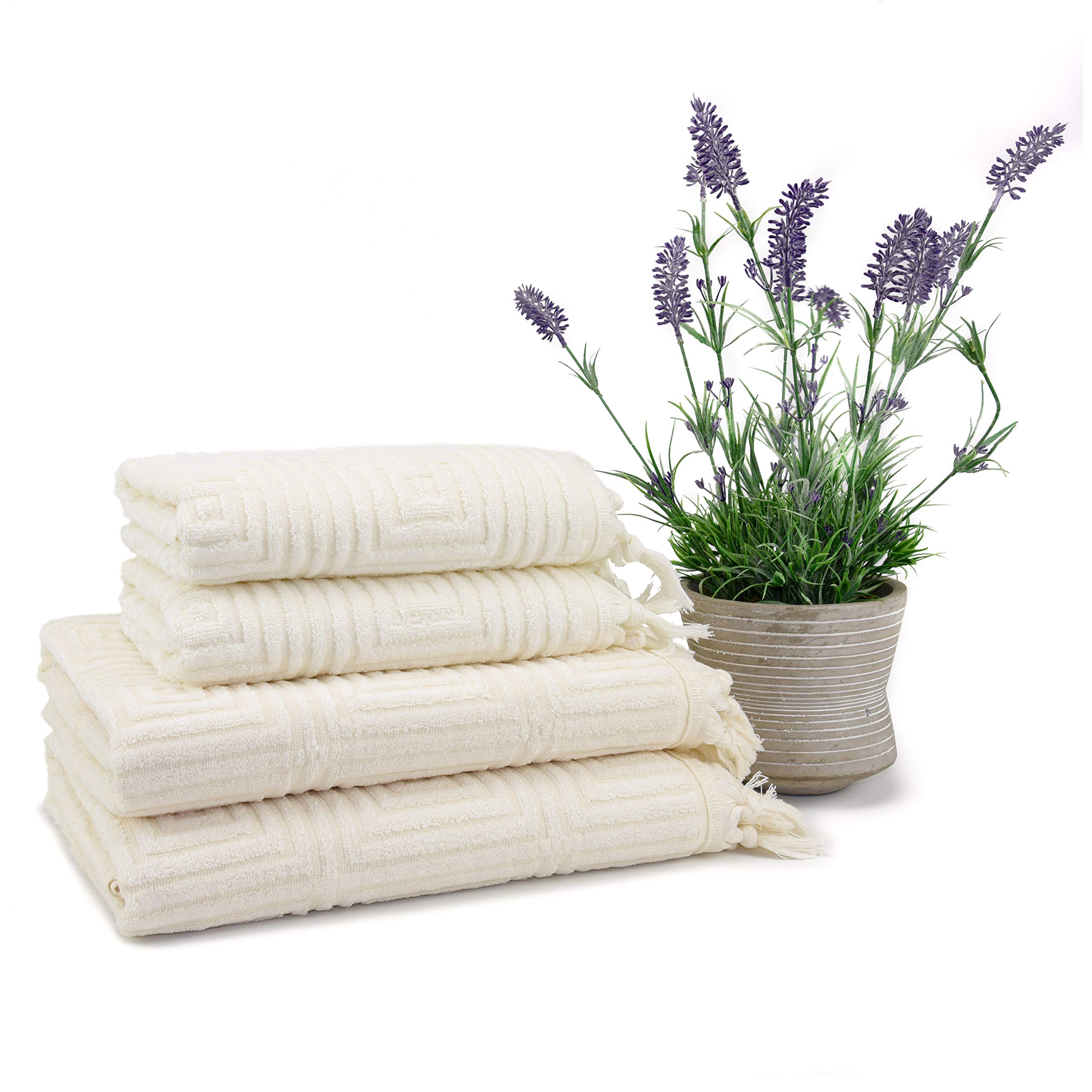 Premium Bamboo Rayon Towel Set - 2 Bath Towels & 2 Hand Towels - Ultra Soft & Absorbent - Butter Cream Color - Eco-Friendly Luxury Bath Linens for Spa, Hotel, or Home Use